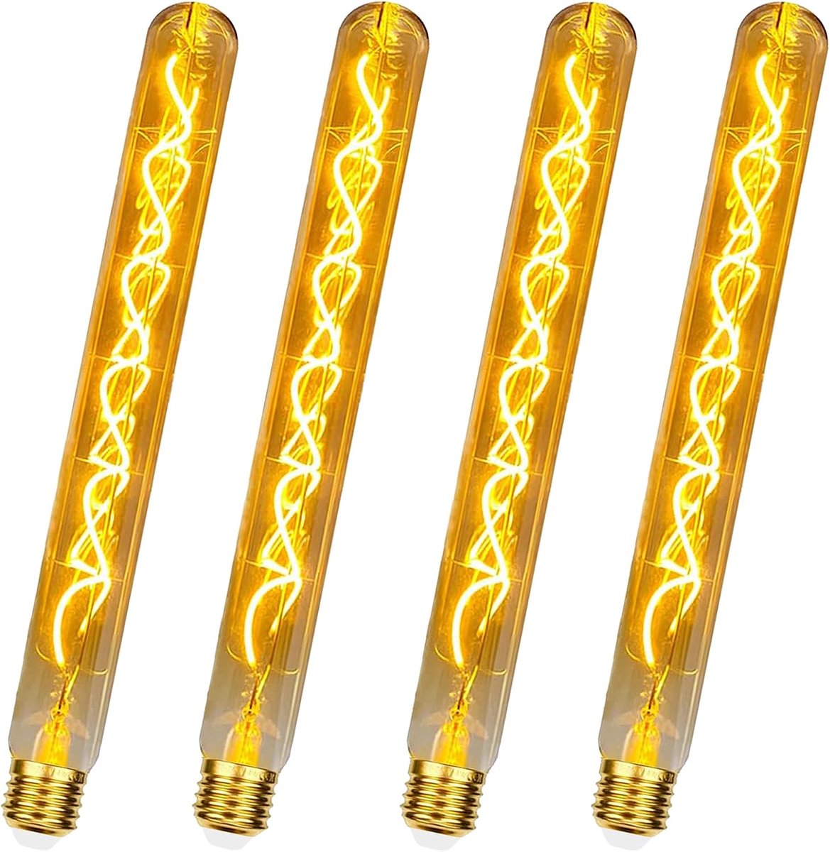 LED vintage gloeilamp, Edison vintage gloeilamp E27 dimbaar 4W LED buis in 300mm lengte, retro LED lamp warm witte LED fluitbuis ideaal voor wandlamp, steampunk lampen, vloerlamp - 4 stuks