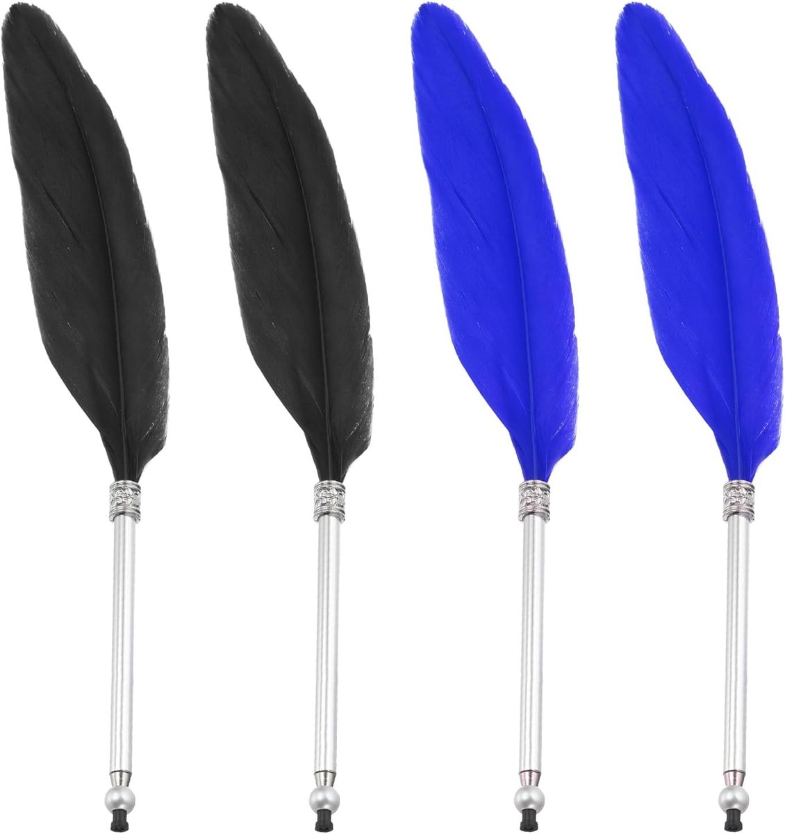 4-delige set veervulpennen, zachte vintage inktveerpen Verfijnde geplateerde staafveerpen voor kalligrafie, handtekening, gastenboek, bruiloft, zwart en blauw