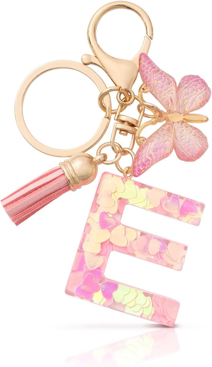 Sleutelhanger met letter meisje sleutelhanger beginletter geschenk vrouwen sleutelhanger vlinder, paars, lila