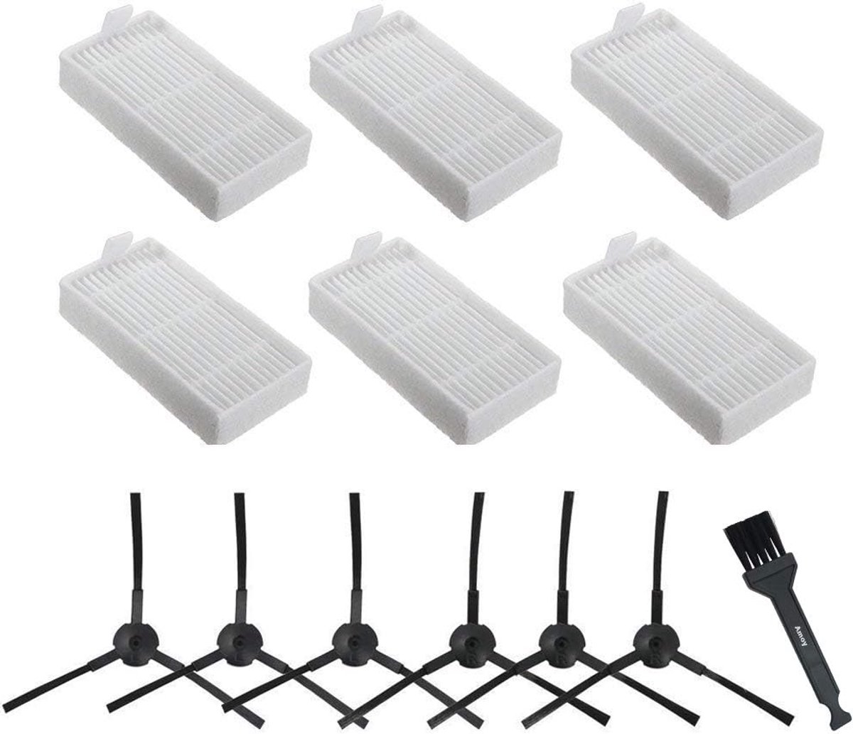 Reserveonderdelen compatibel met ILife ZACO V3, V3s, V5, V5s, V5s, V5x, V5x robotstofzuiger, 6 filters + 6 zijborstels (links + rechts), verpakking van 12 stuks