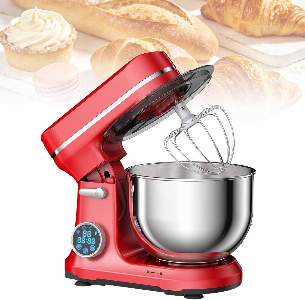 Keukenmixer - Deeghandelaar Mixer - Bakken Maken - 11 Snelheden LED Display - 5 Liter Kom - Rood