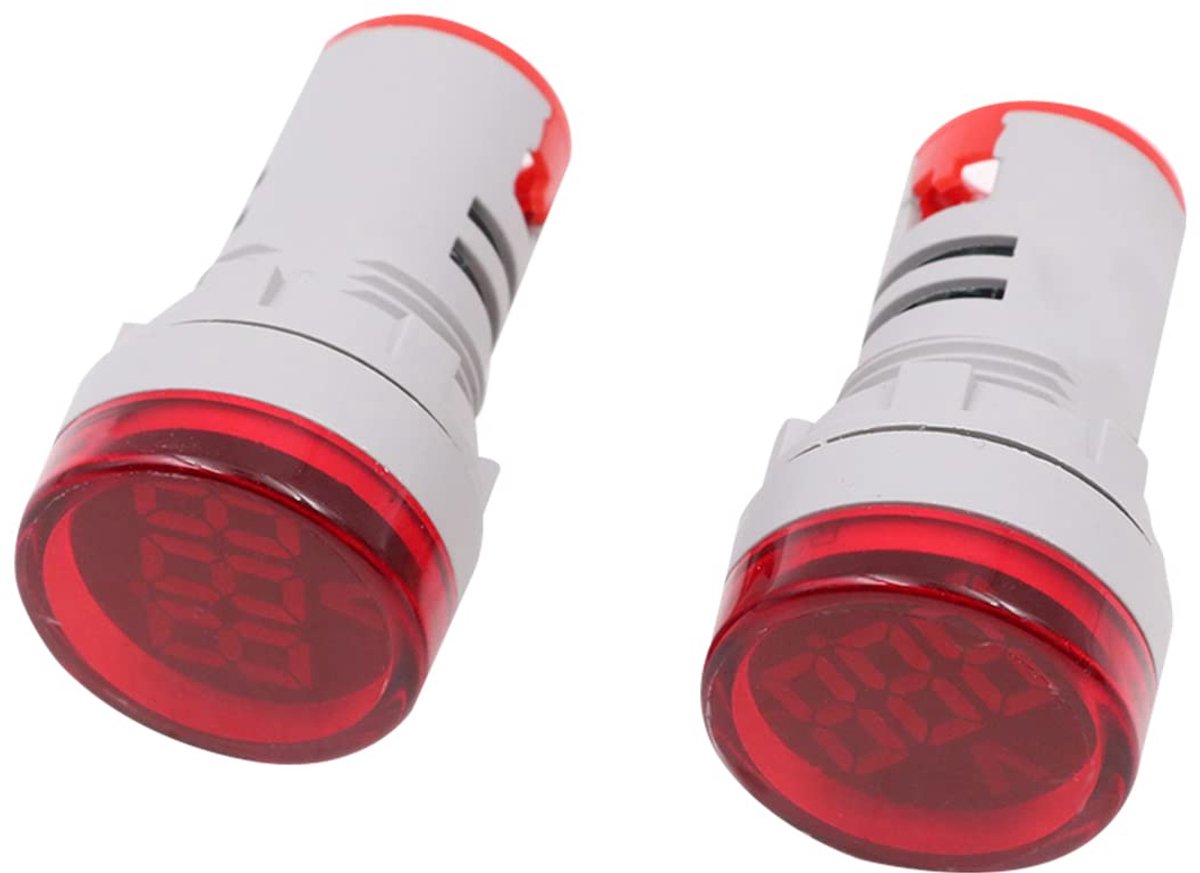 2 stuks 22 mm rode LED spanningsmeter indicator AC 20–500 V, digitaal voltmeter voor thuis- of industriële apparatuur – rond
