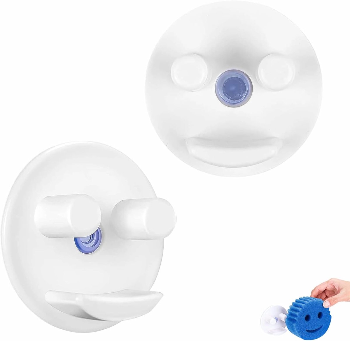 2 stuks sponshouders, smiley sponshouder met zuignappen, ronde sponzen, organizer met zuignap voor keuken, gootsteen, badkamer, gootsteen, hygiënisch