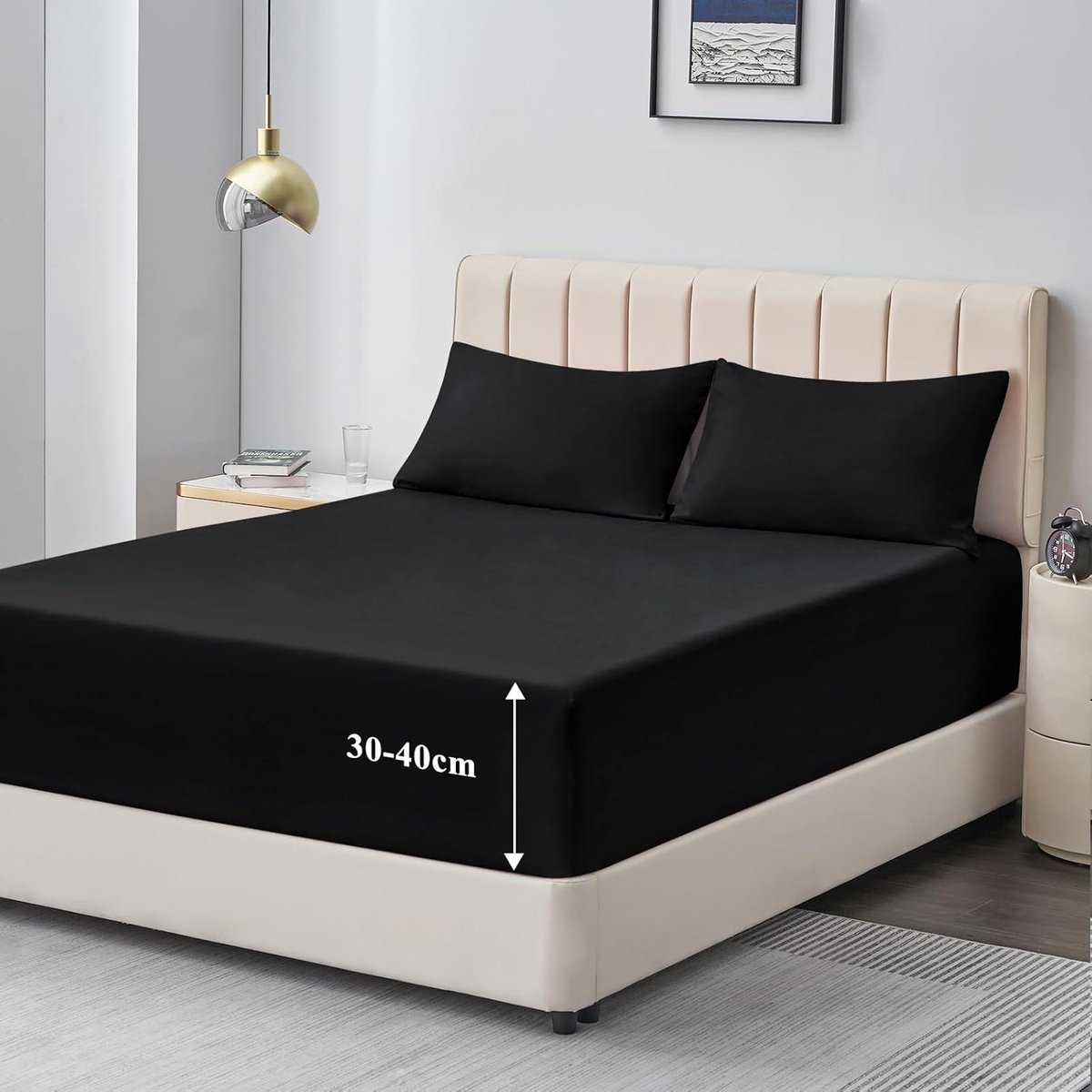 Hoeslaken 160 x 200 cm, bedlaken, boxspringbed, zwart, 160 x 200 cm, van microvezel, zacht hoeslaken, 160 x 200 cm, matrashoogte 40 cm, voor waterbed