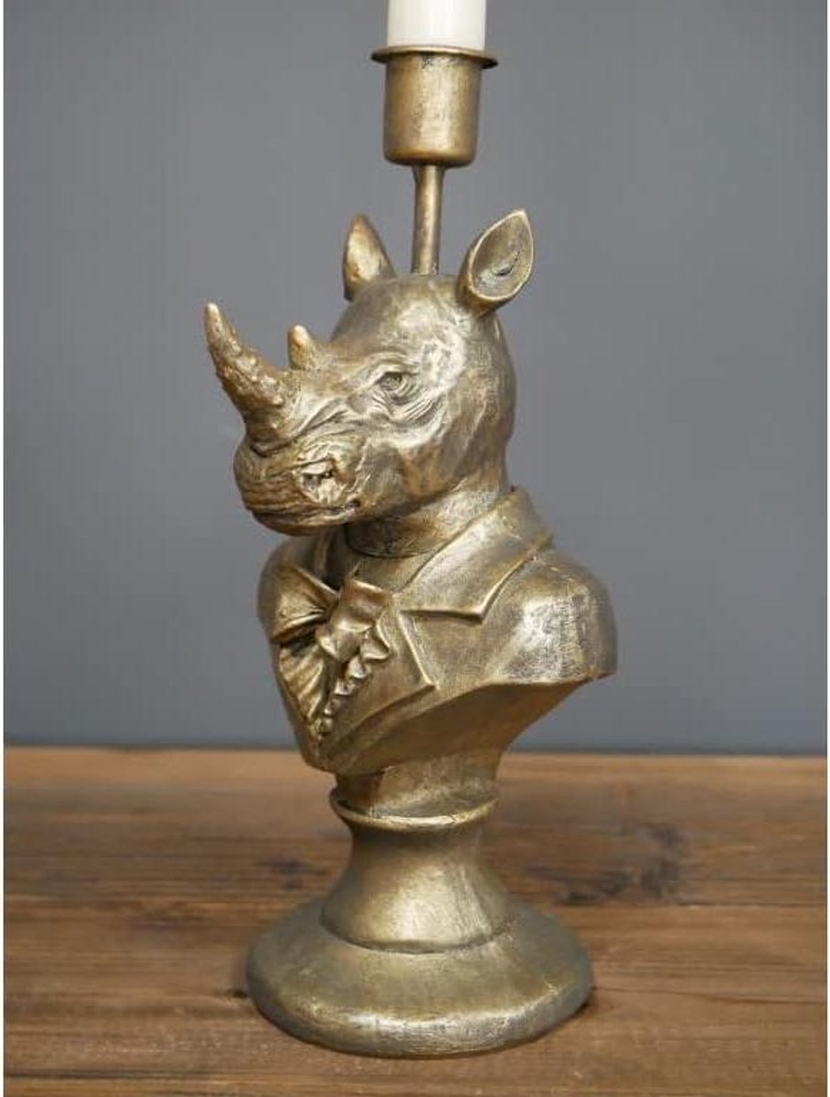Kaarsenhouder Neushoorn - Kandelaar Dieren - Sfeerverlichting Huis - Afrikaans Geïnspireerd - H23 cm - Goud