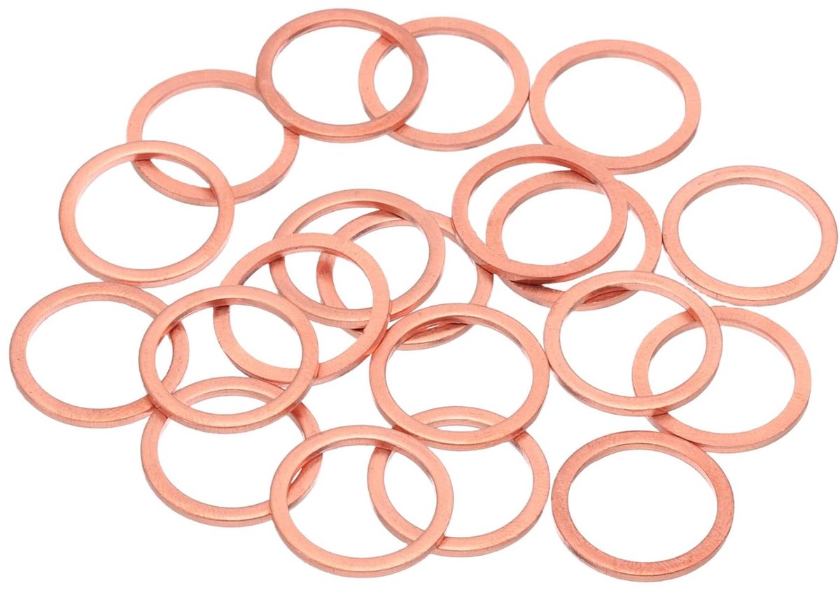 20 stuks M16 platte koperen sluitringen, 16 x 20 x 1, 5 mm, koper, hoogwaardige platte afdichtingsringen, metrische knijpringen, sluitringen voor hydraulische fittingen, schroeven, reparatie