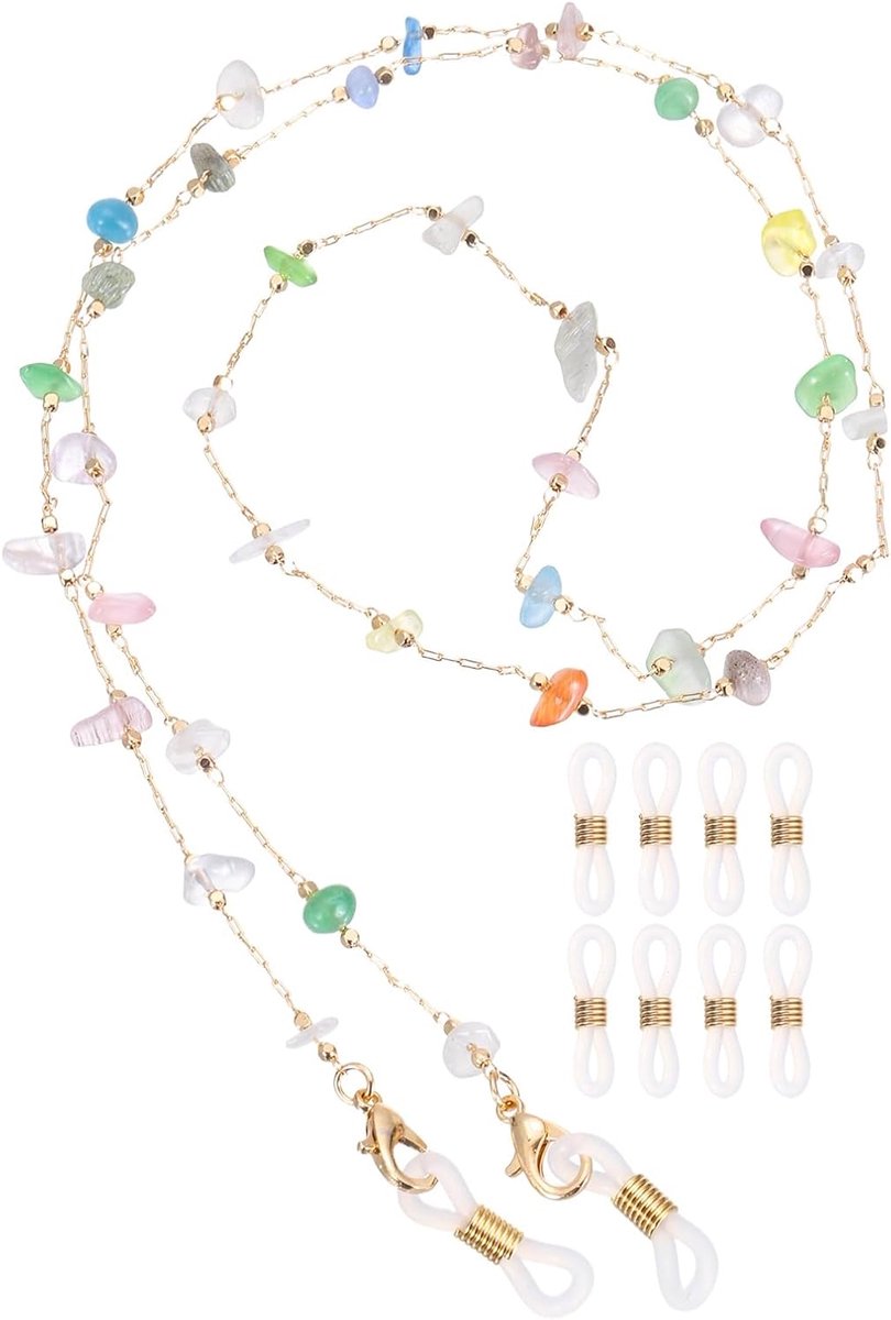 Brillenketting 74 cm stenen ketting brilband stijlvolle maskerband met 8 kettinguiteinden voor dames kleurrijk