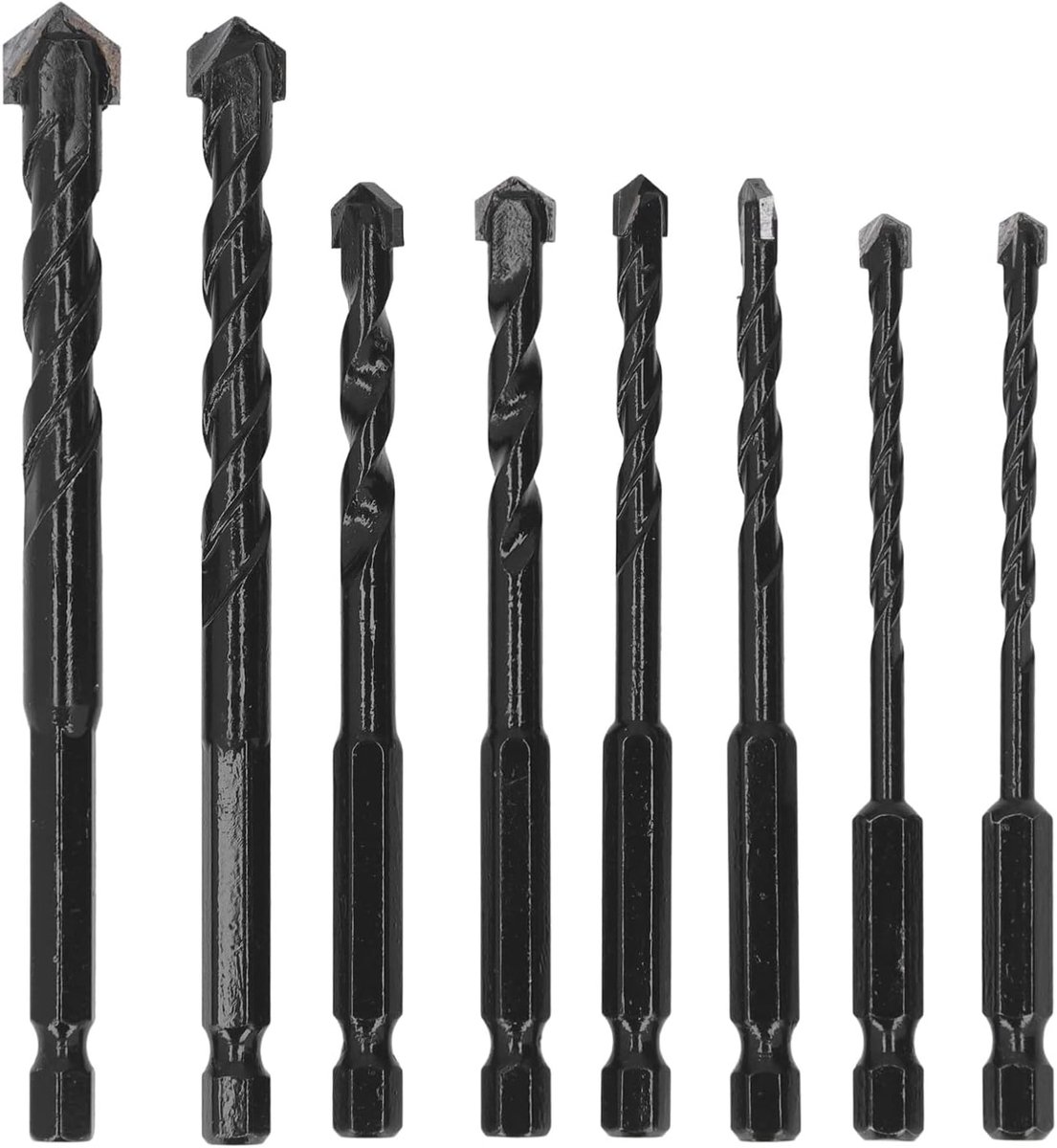 8-delige Steenboor Slagbetonboor Gecementeerd Hardmetaal 6,35 Mm Hex Shank Black Set Kit 5-12 Mm, Jobber Boren