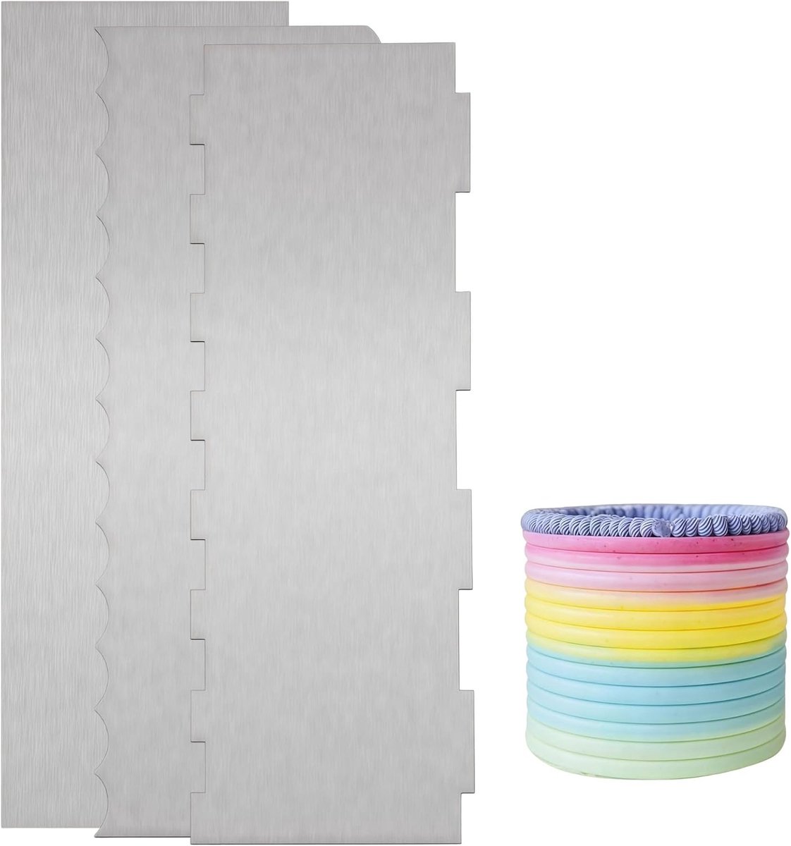 3 Stuks Rvs Taartgladmaker Set – Taart Accessoires voor het Gladstrijken van Botercrème, Keukenschraper met Gestructureerde Randen voor Taartdecoratie