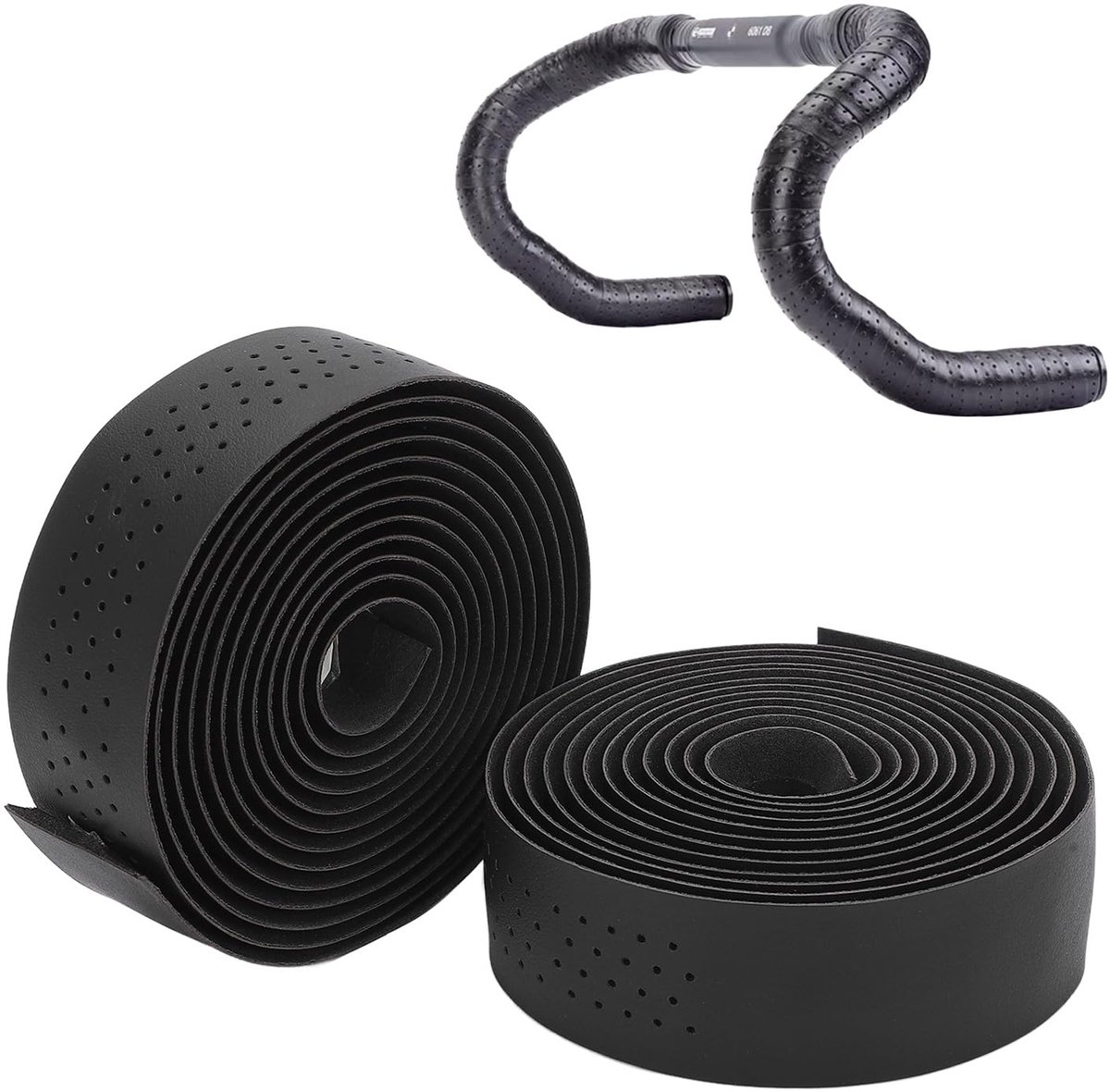 2 Stuurbanden voor fiets, 200 cm x 3 cm, comfortabele antislipband voor mountainbike, straat, fixie, zwart, met eindkappen en snelbevestigingslijm