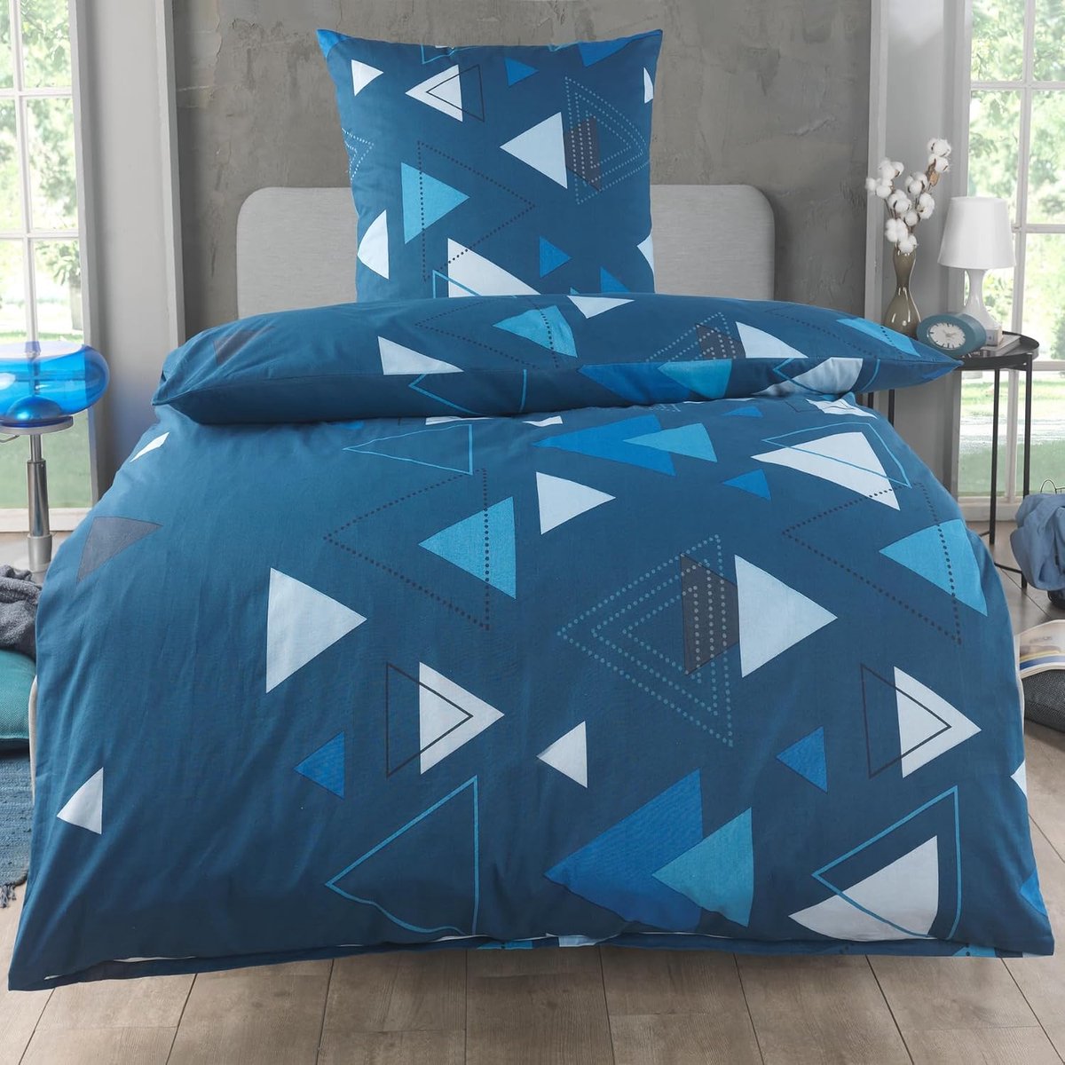 Beddengoed 135 x 200 cm, katoenen sets, dekbedovertrek 135 x 200 cm, kussensloop 80 x 80 cm, renforcé, Oeko-Tex beddengoed met ritssluiting