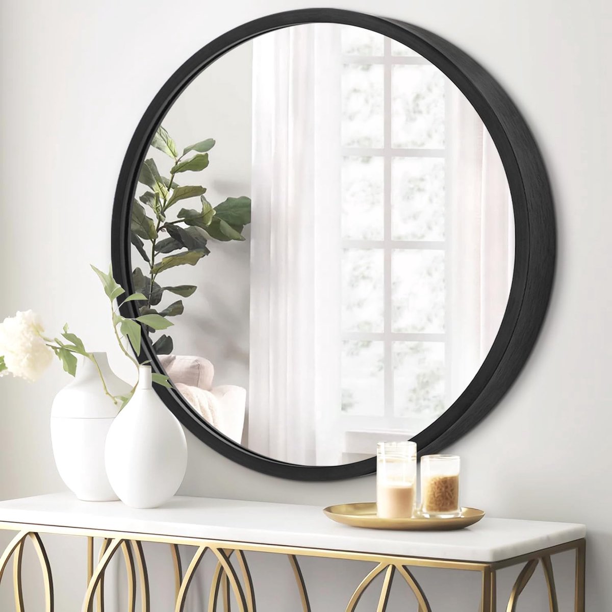 Zwart Ingelijste 40 CM Ronde Spiegel voor Badkamer en Woonkamer