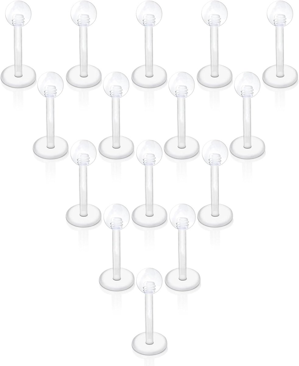 Lip piercing flexibele labret studs 6 - 12 mm kunststof acryl platte achterkant Helix Trgaus Bar Retainers Piercing sieraden