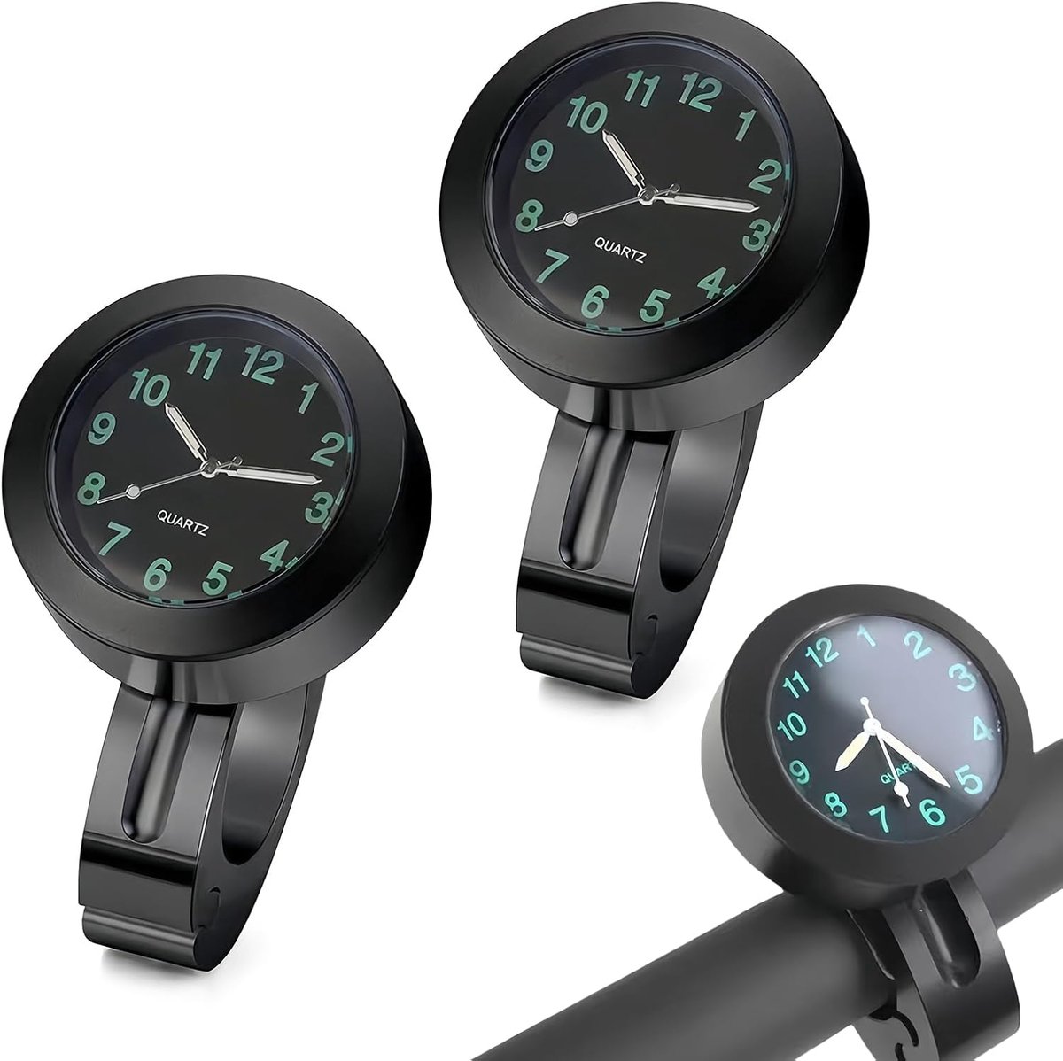 2 stuks motorhorloge lichtgevend motorhorloge: waterdicht motorfiets fietshorloge, motorhorloges voor stuur, horloge motorfiets, fietsaccessoires, diameter 22-25 mm - zwart