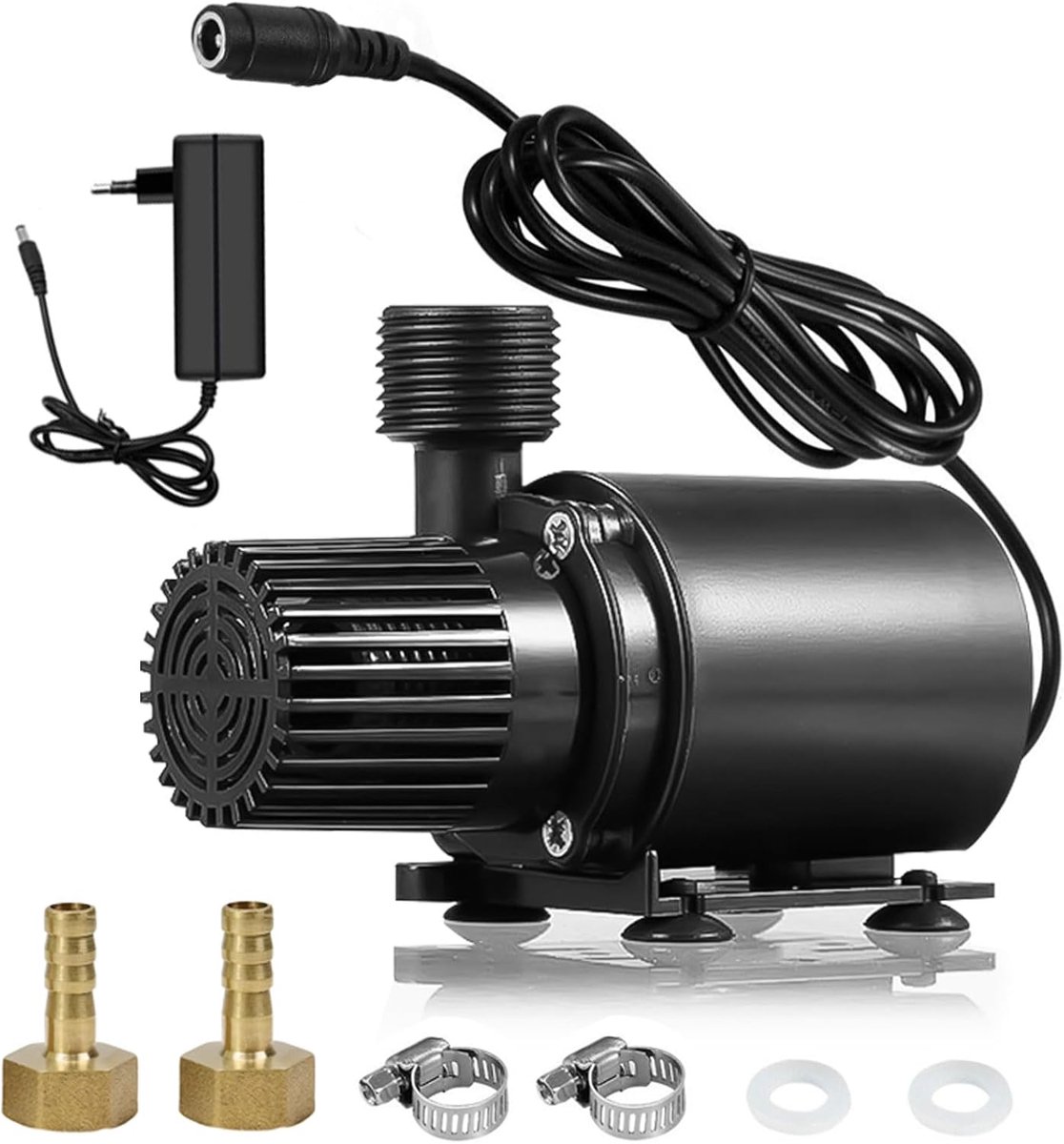 Waterpomp, 12 V, 800 l/u, 4,5 m, kleine dompelpomp met toerentalregeling, mini-waterpomp met netadapter, vijverpomp, aquariumpomp voor watercirculatie en fontein