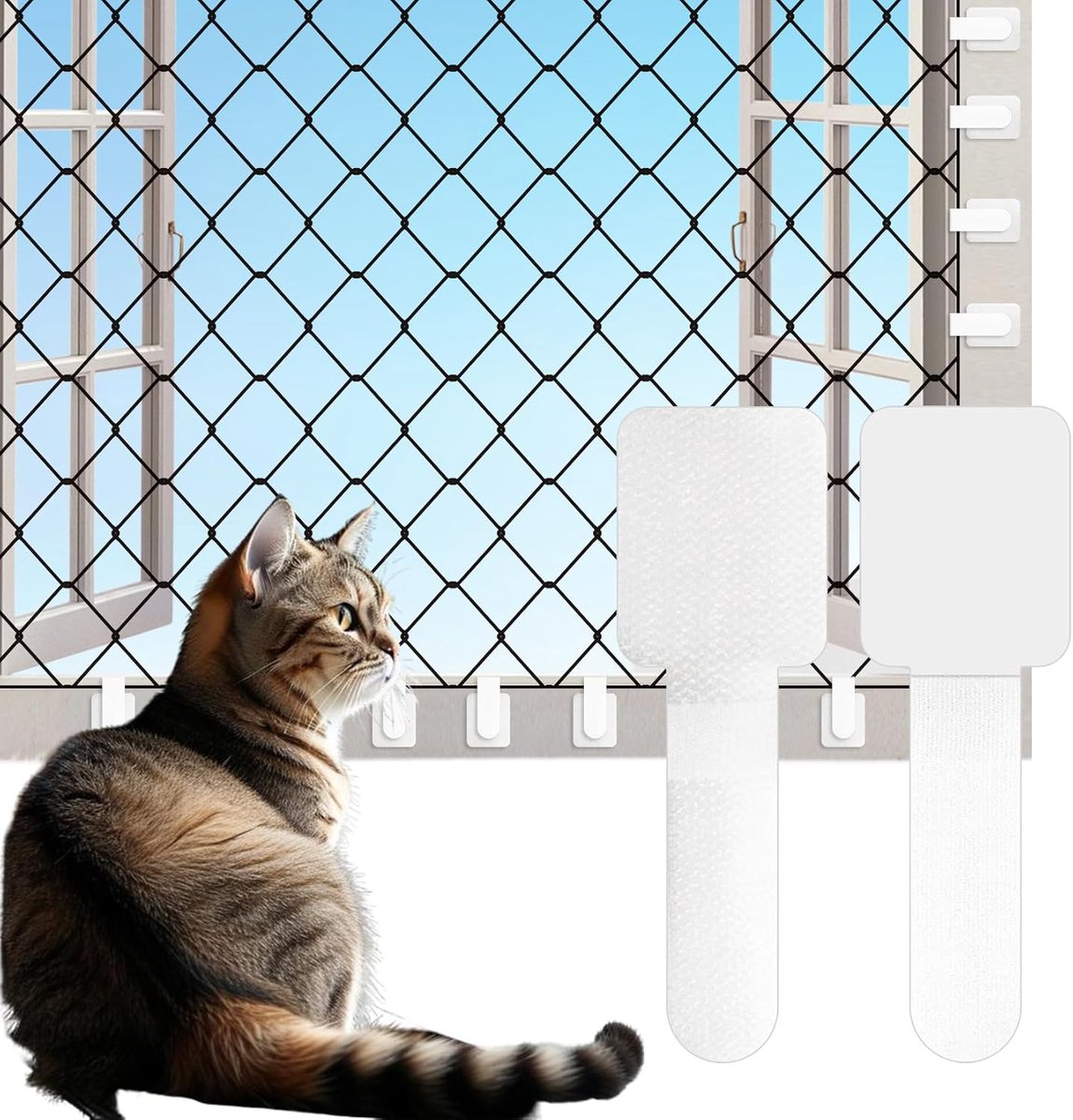 100 stuks kattennet voor balkon Zonder Boren Buiten Zelfklevende Haken Bevestiging voor Balkon Net voor Katten Kattennet Bevestiging (Zonder Kattennet)