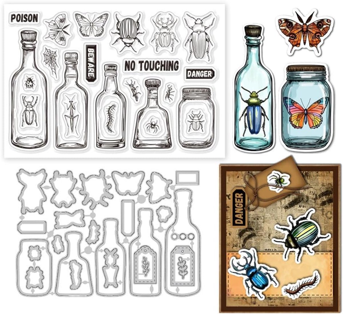 Potion Bottle Insect Clear Stempels Label Tag Frame Snijmallen Set voor DIY Scrapbooking en Kaarten Maken Decoratieve Fotoalbum Notebook Decoratie