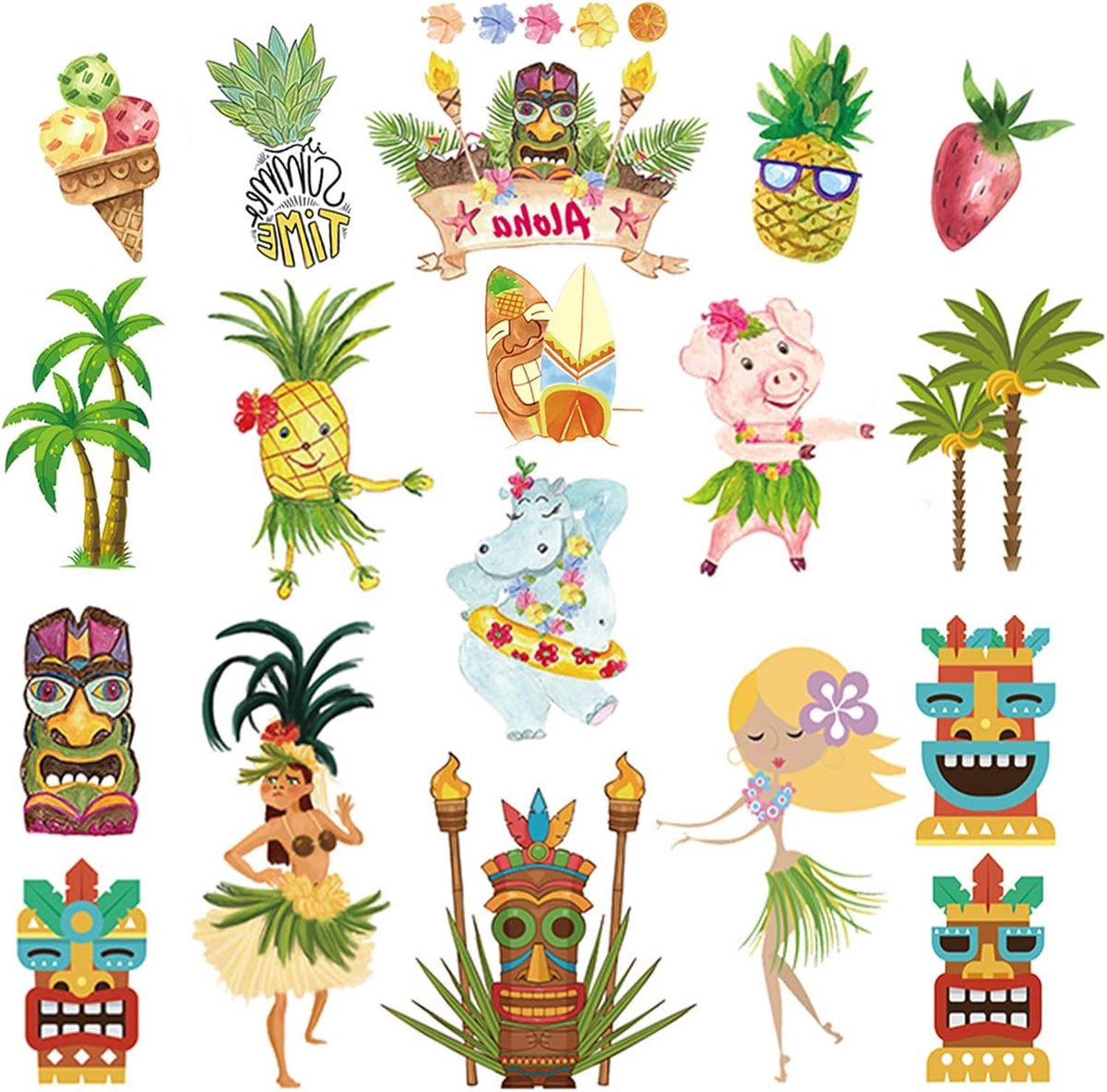 Tijdelijke Tatoeages Stickers, Tijdelijke Tattoo Kinderen Bulk Hawaiiaanse Luau Verjaardagsfeestje Decoraties Tropische Feestartikelen voor Jongens Meisjes Volwassenen
