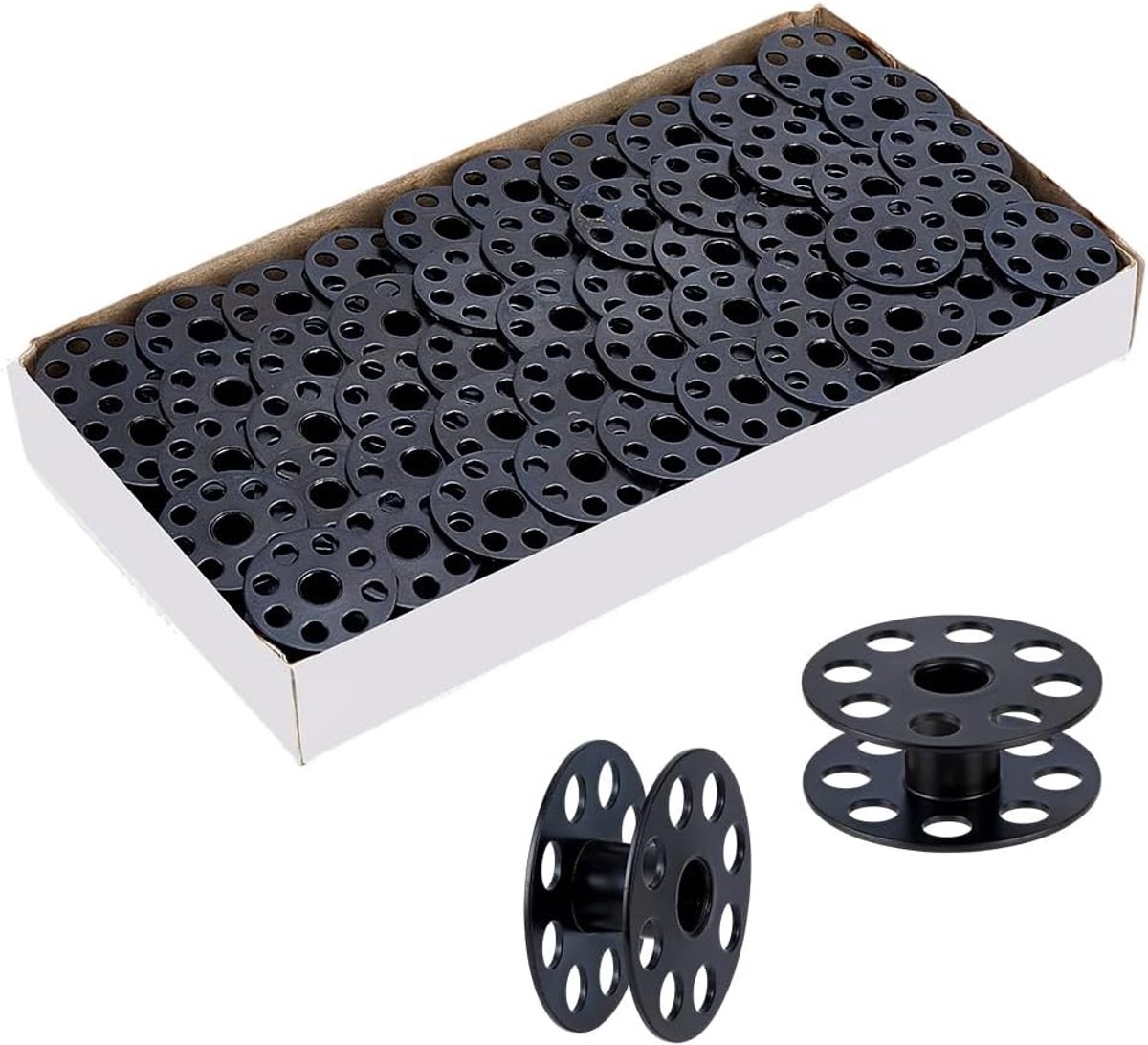 PandaHall 100 stuks M maat metalen klossen voor naaimachine, naaimachine-accessoires 25,5 x 11 mm draadspoel compatibel met JUKI DU 1181N, JUKI DNU-241, DNU-1541s, CONSEW 205RB, zwart