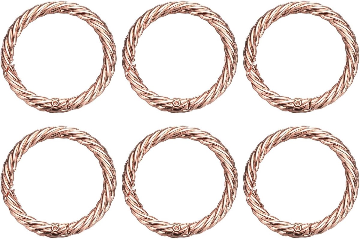 6 stuks 32 mm lente O-ringen, ronde trigger metalen snaphaak, cirkel sleutelring clip sleutelhanger voor tassen, handtassen, portemonnees, sleutelring, tassen (roségoud)
