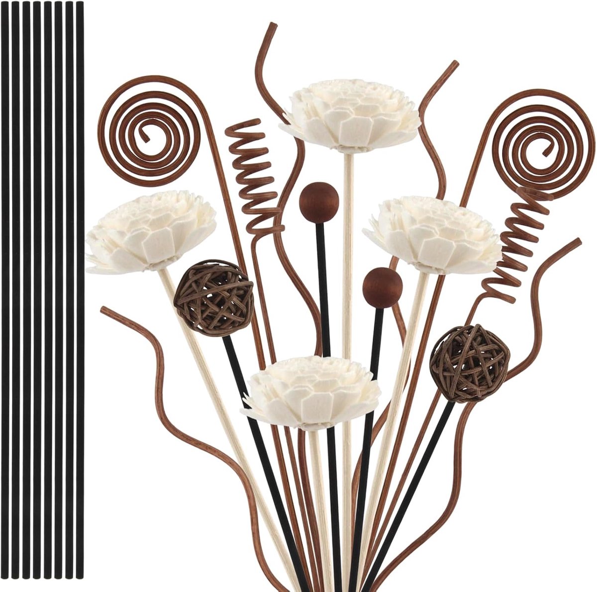 Diffuser Sticks 24 Stuks - Riet Hout - 5 Vormen - Ideaal voor Aromatherapie - ShopVlot
