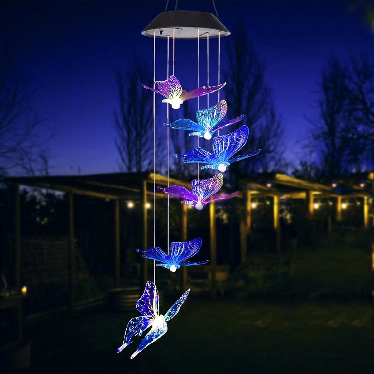 Windgong Vlinder - Solar Hanglamp - Multi-kleur - Decoratie voor Buiten - ShopVlot