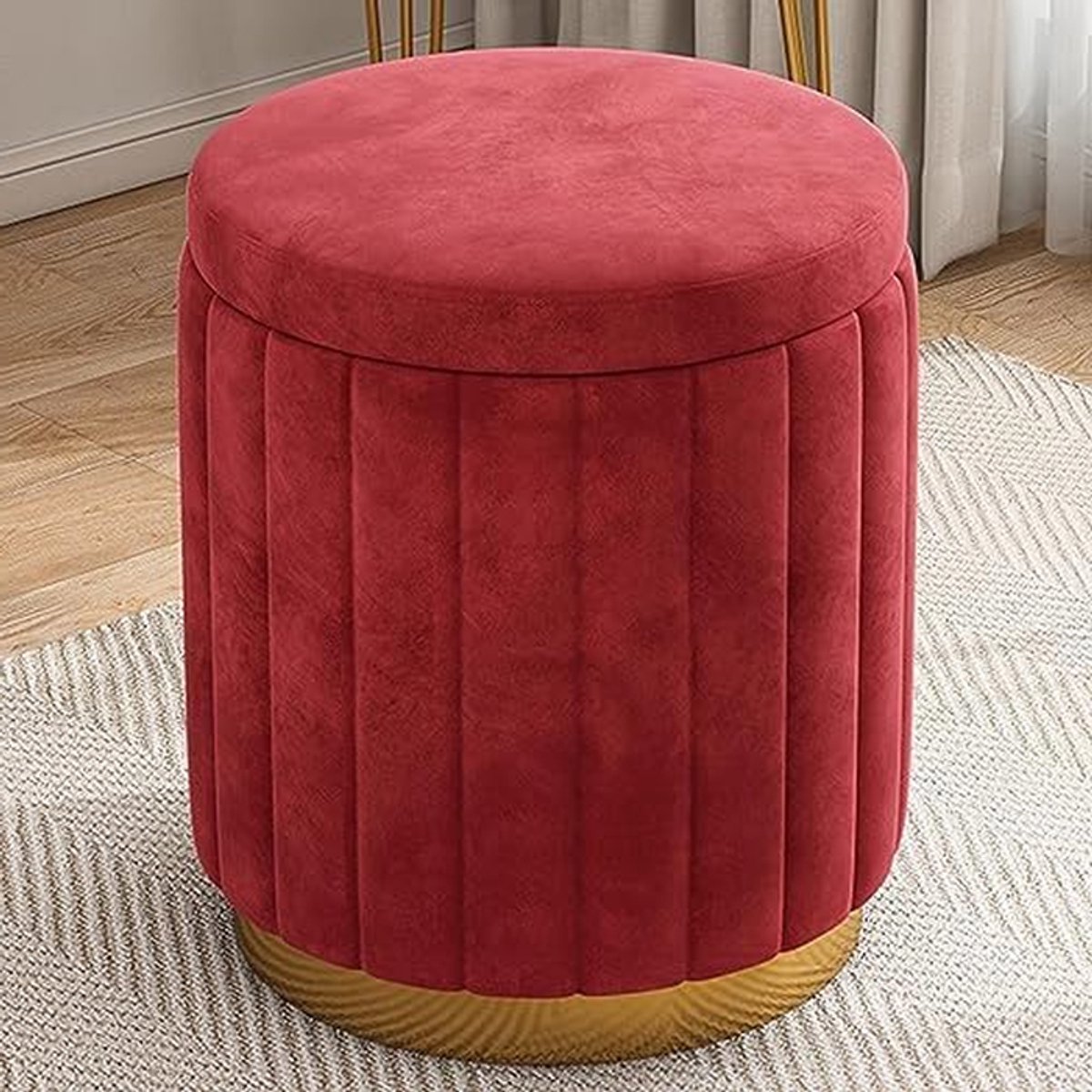 Ronde Poef - Ottomaanse Kruk Paddenstoel - Zitten en Opbergen - Fluwelen Bekleding Schuim - 34x34x44 cm - Grijs