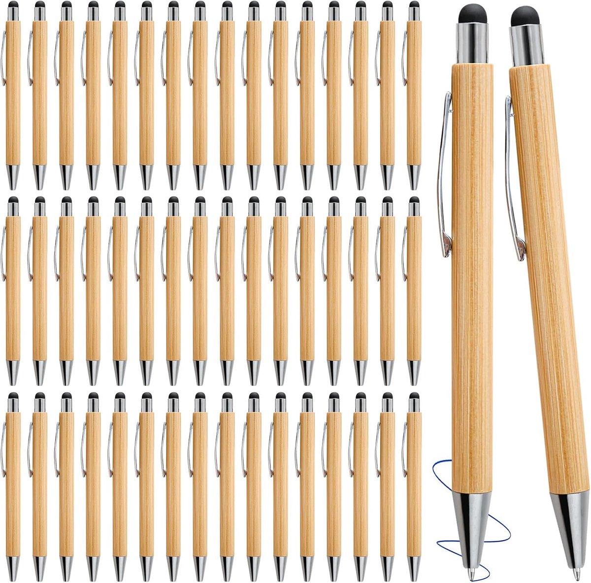 Bamboe balpen set 50 stuks - houten balpen - touchscreen functie - ideaal voor school - ShopVlot