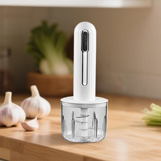 Kleine Elektrische Hakker - Keukenmachine Knoflook - Snel Ingrediënten Snijden - USB-oplaadbaar Draadloos - 400 ml - Wit — afbeelding 4