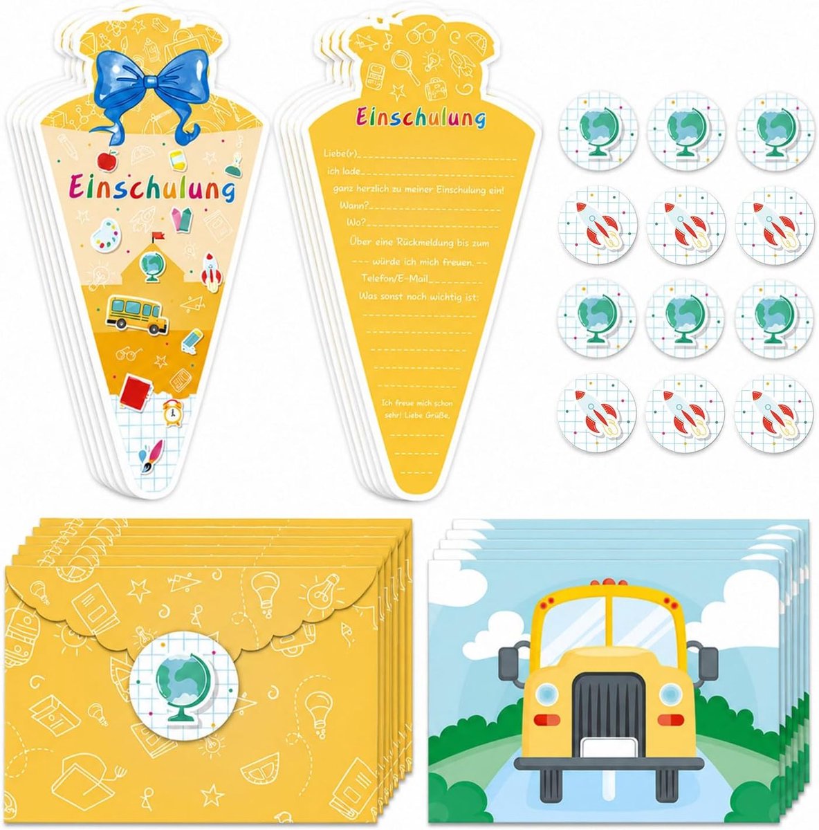 Uitnodigingskaarten voor de eerste schooldag - 12 stuks - kleurrijk ontwerp - perfect voor feestelijke uitnodigingen - SnelShoppen