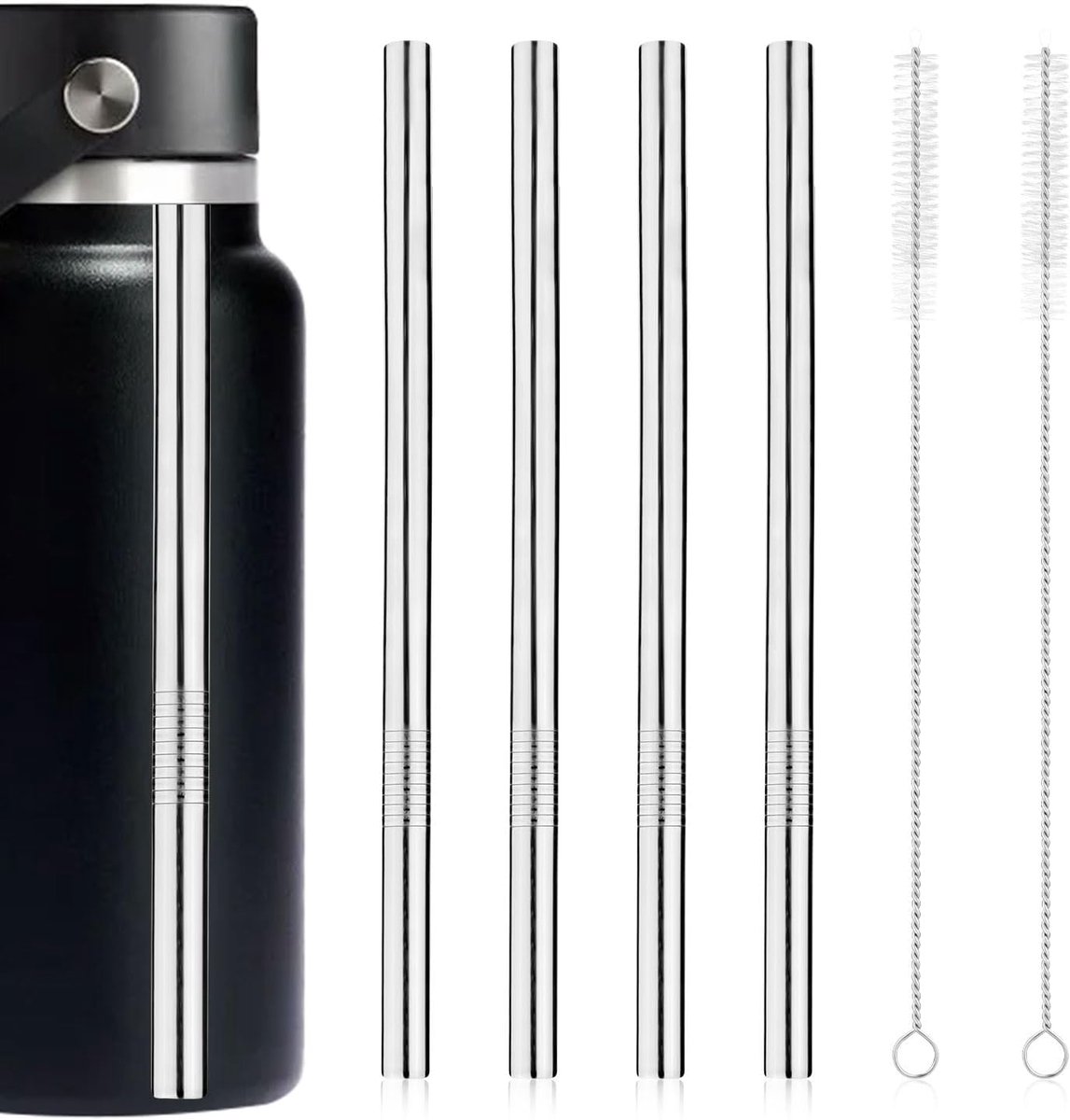 Metaal Rietjes 4 Stuks - Roestvrijstaal - Inclusief 2 Rietjesborstels - Perfect voor Hydro Flask 32oz - SnelShoppen