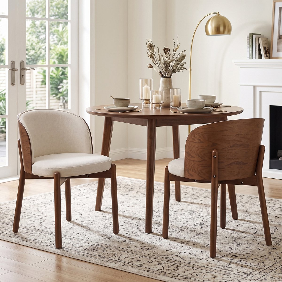 Clruro Eetkamerstoelen - 2 Stuks - Omhullende Rug met Essenfineer - Linnen en Massief Hout - Walnoot