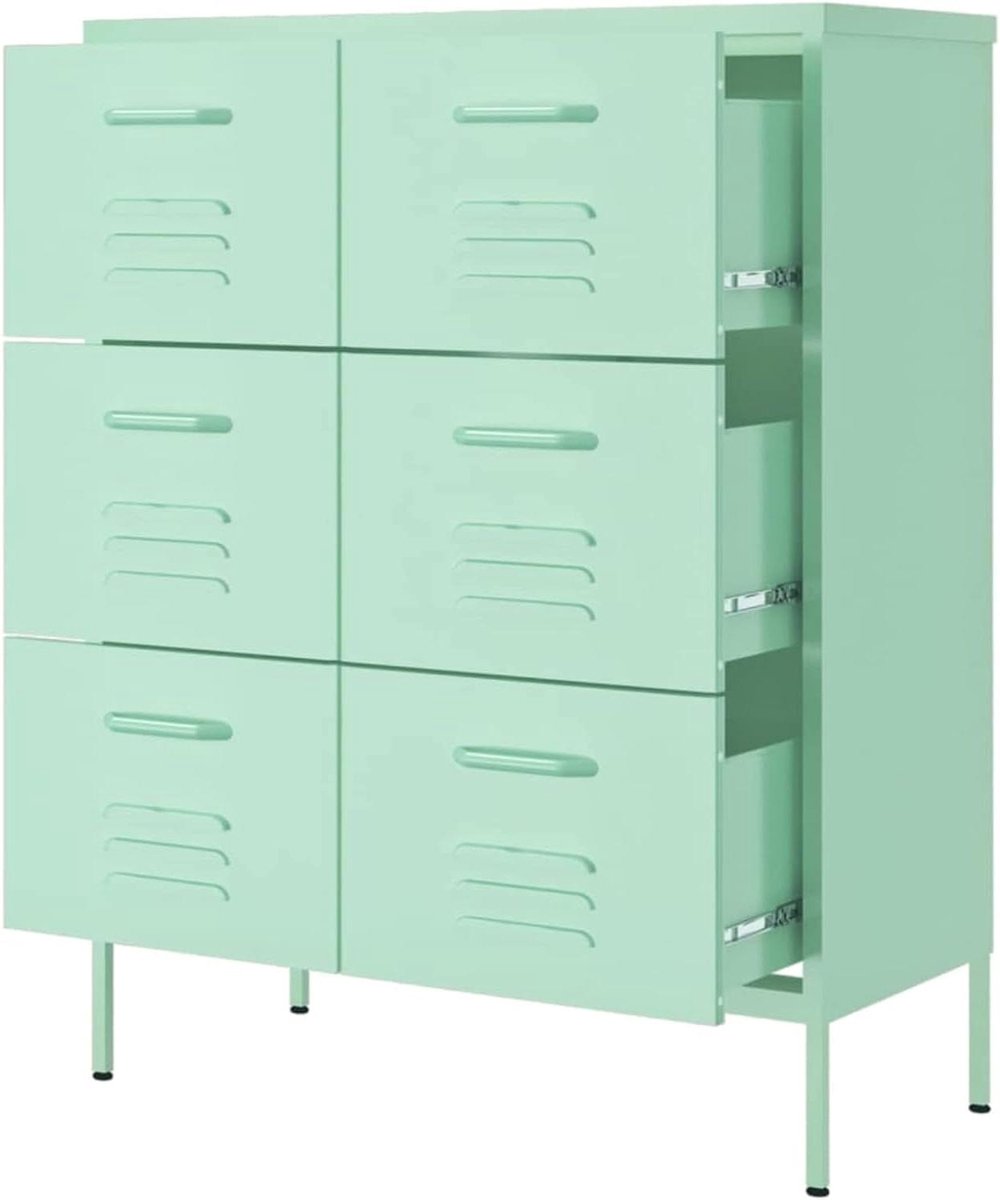 Ladekast met 6 laden - Commode Sideboard - Opbergen van spullen - Robuust stalen frame - 80x35x1015 cm - Muntgroen