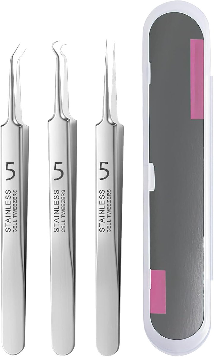 Pincet set No. 5 - RVS met fijne punt - Ergonomisch ontwerp - Perfect voor het verwijderen van onzuiverheden - SnelShoppen