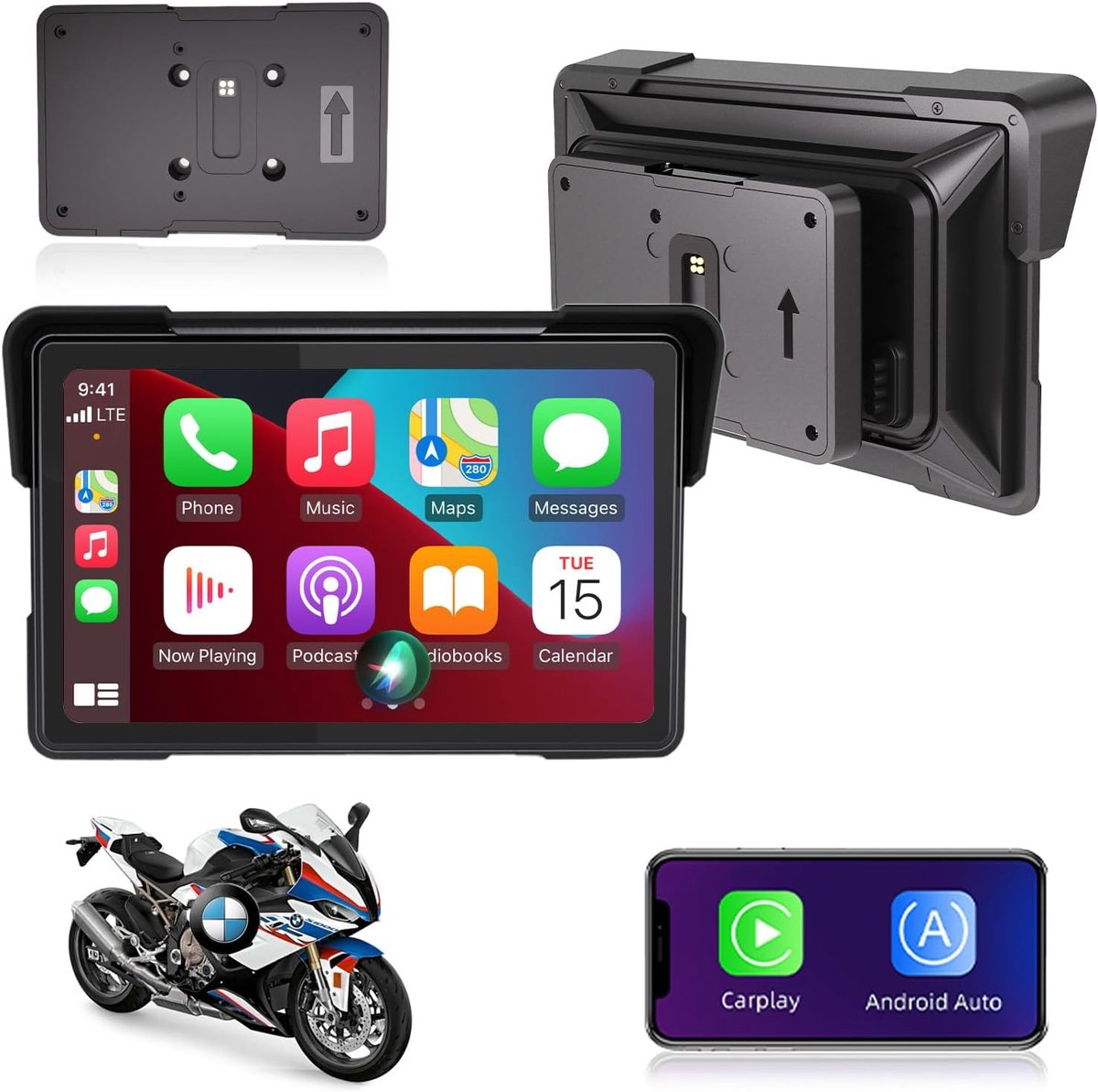Motorfiets Carplay Android navigatiesysteem - 7 inch touchscreen - draadloos, GPS, Bluetooth - SnelShoppen