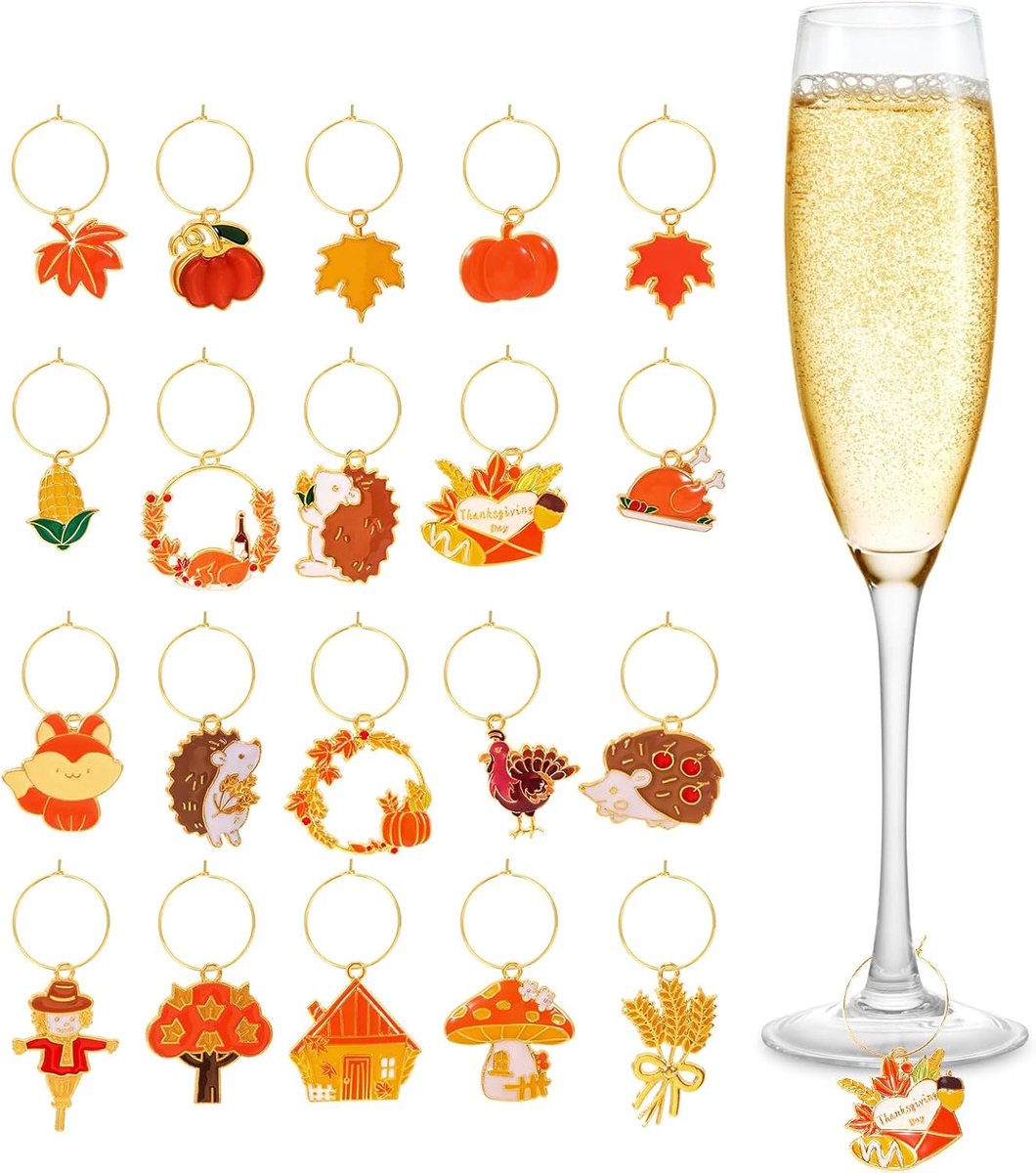Wijnglas markers 20 stuks - herfst thema - vrolijke wijn glas charms - ideale feestdecoratie - SnelShoppen