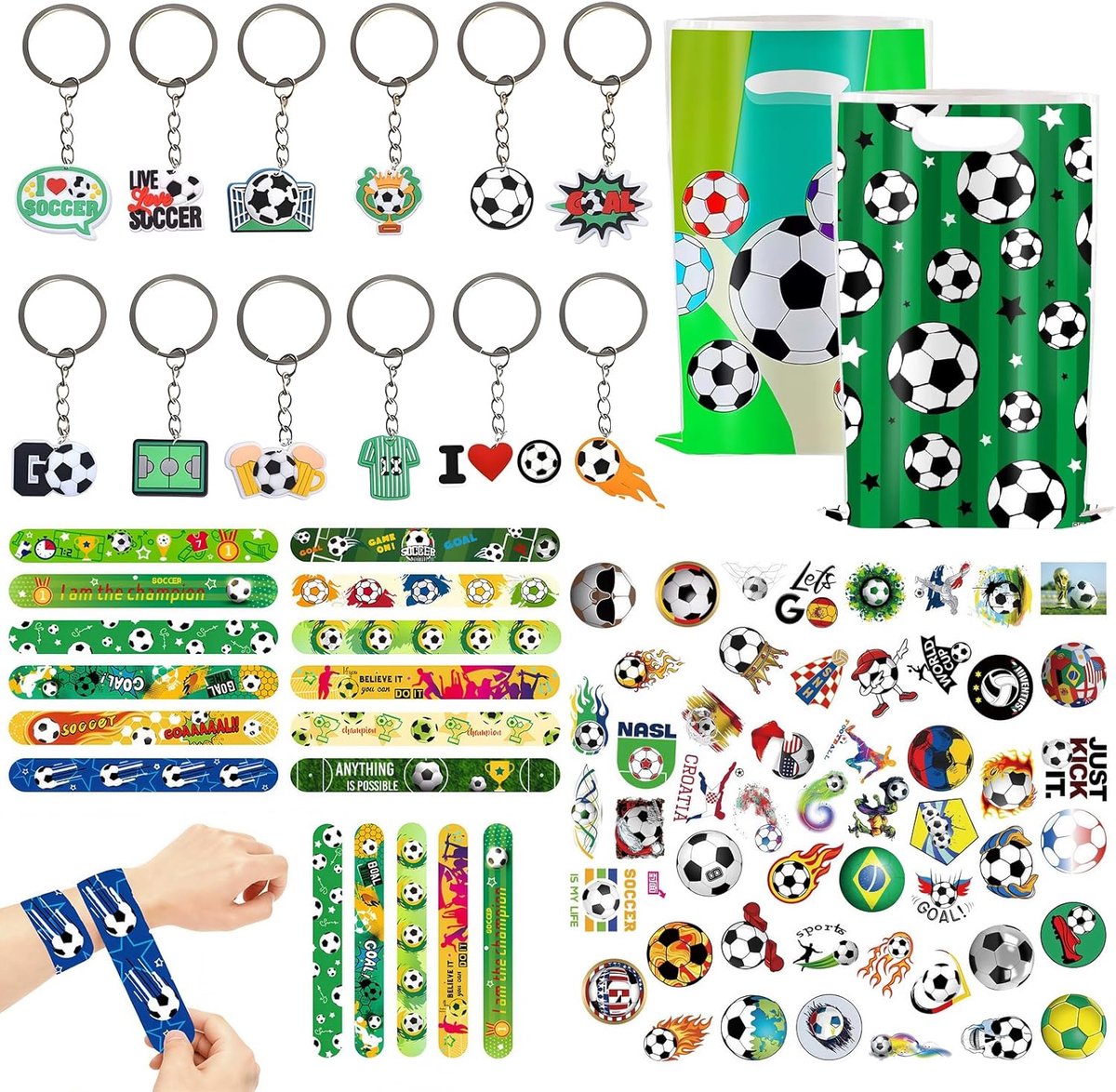 Voetbalfeesttasvullers 95 stuks - groene voetbalthema - feestzakjes en accessoires - ideaal voor kinderverjaardagen - SnelShoppen