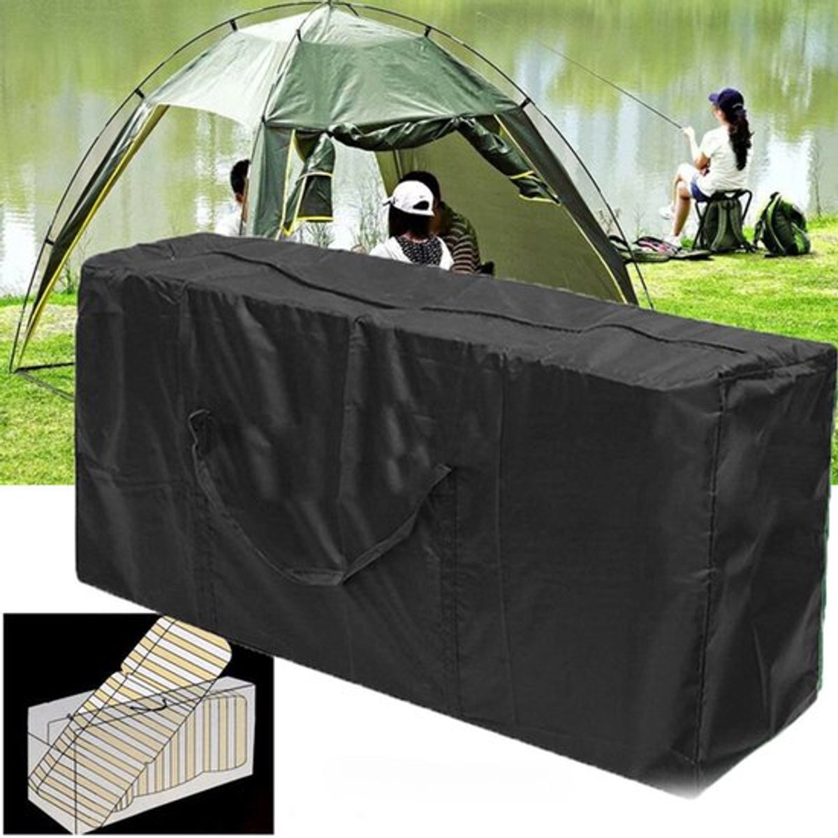 Opbergtas - Opbergtas voor kussens - Beschermhoes Tuinkussens - Tuinkussen Opbergtas - Tuinkussens opbergtas/hoes met rits - Opbergzak Organizer - Zwart - Beschermhoes voor tuinkussens