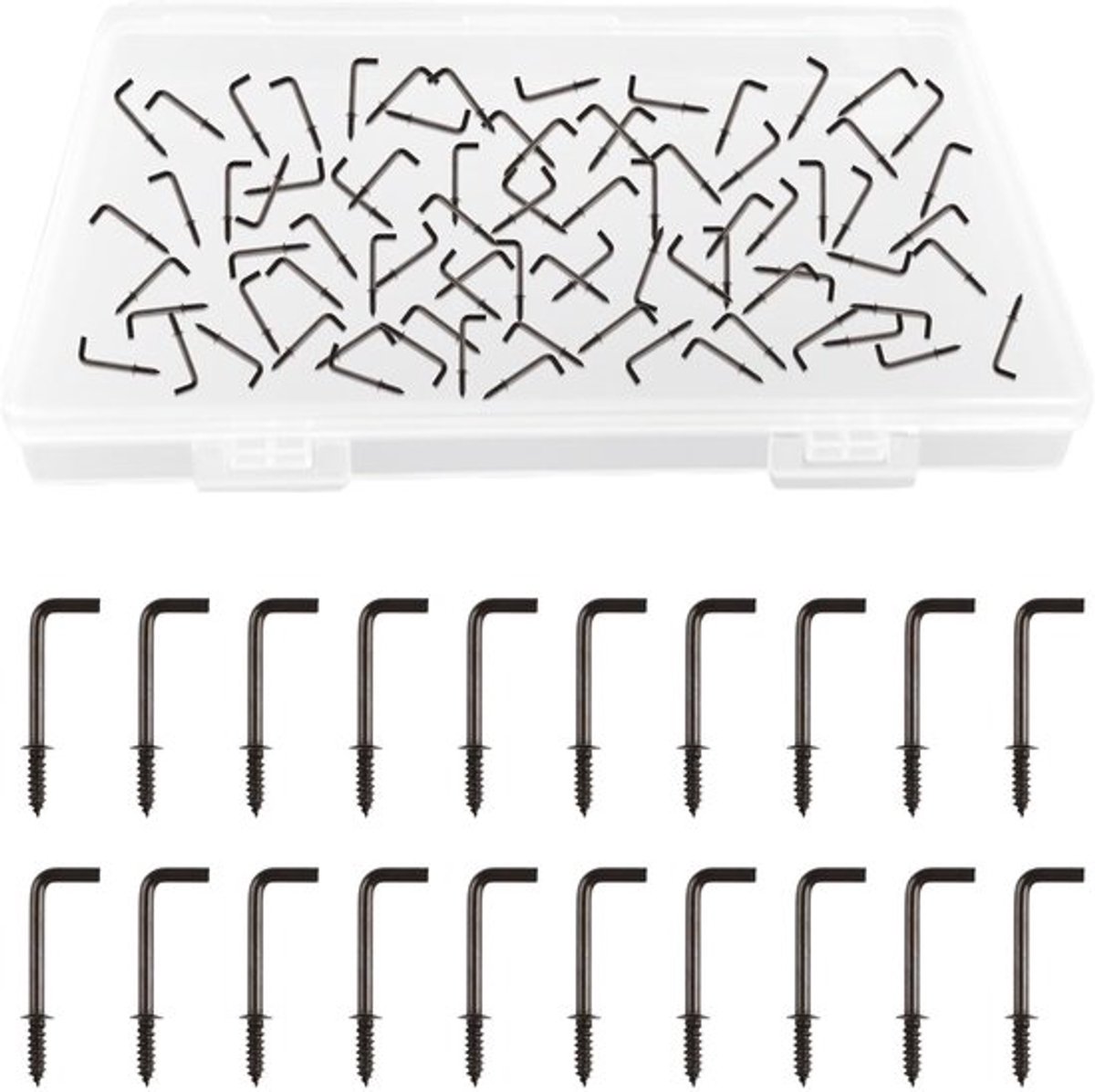 1 Inch Schroefhaken, 90 stuks Carbon Staal Geplateerde L-vormige Haken Schouder Dresser Kop Haken Haak met Opslagdoos (Zwart)