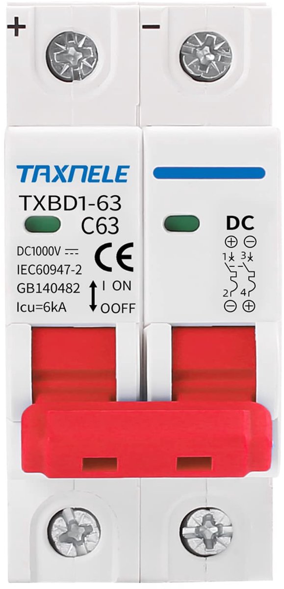 Miniatuur schakelaar 2P DC 1000V - 63A - kortsluitbeveiliging - ideaal voor zonne-energiesystemen - ShopVlot