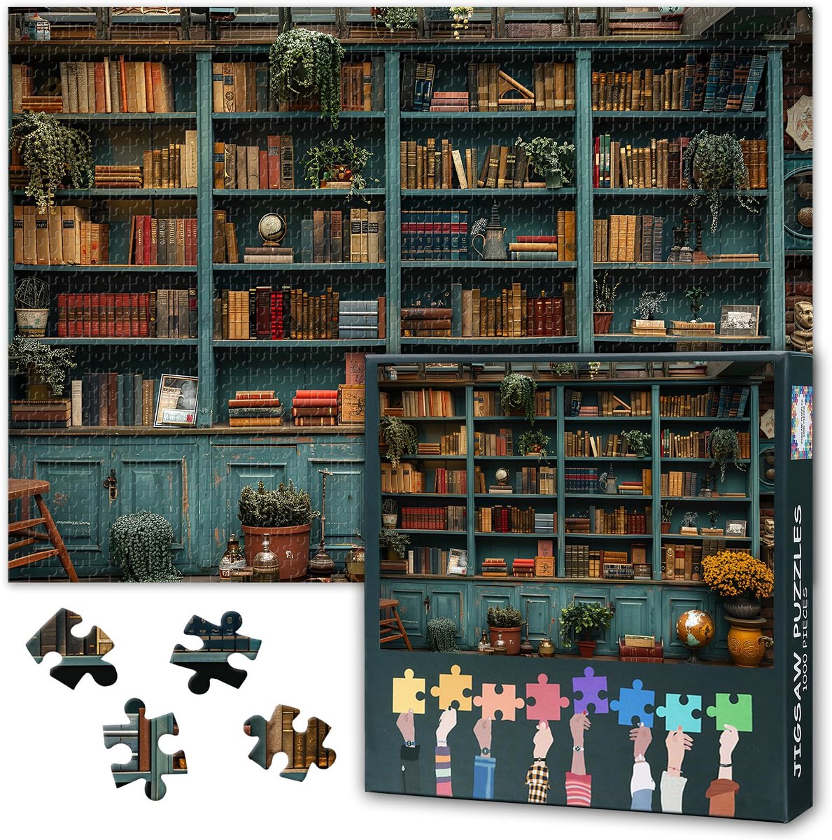 Bibliotheekpuzzel 1000 stukjes - 50 x 70 cm - decoratief boekmotief - ideaal voor boekenwurmen - ShopVlot
