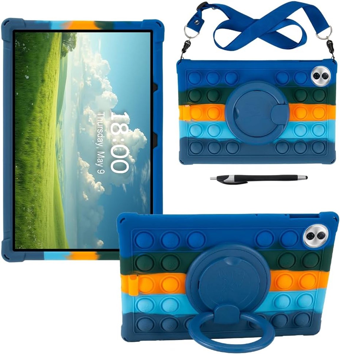 Hoesje voor Honor Pad 10 Tablet 12,1 inch - siliconen beschermhoes - roterende standaard - kindvriendelijk - ShopVlot