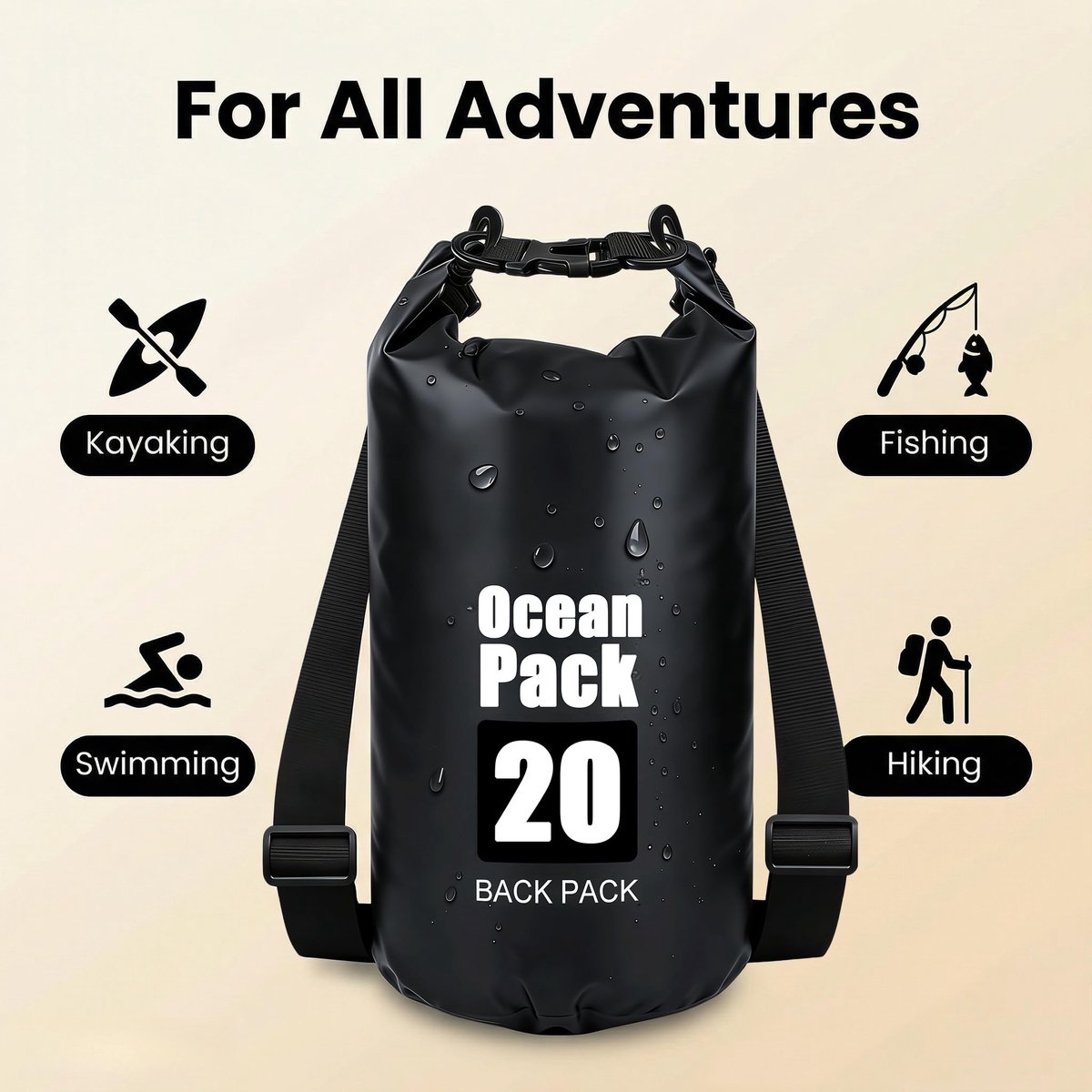20L Dry Bag - waterdichte tas - zwart - ideaal voor camping en reizen - ShopVlot