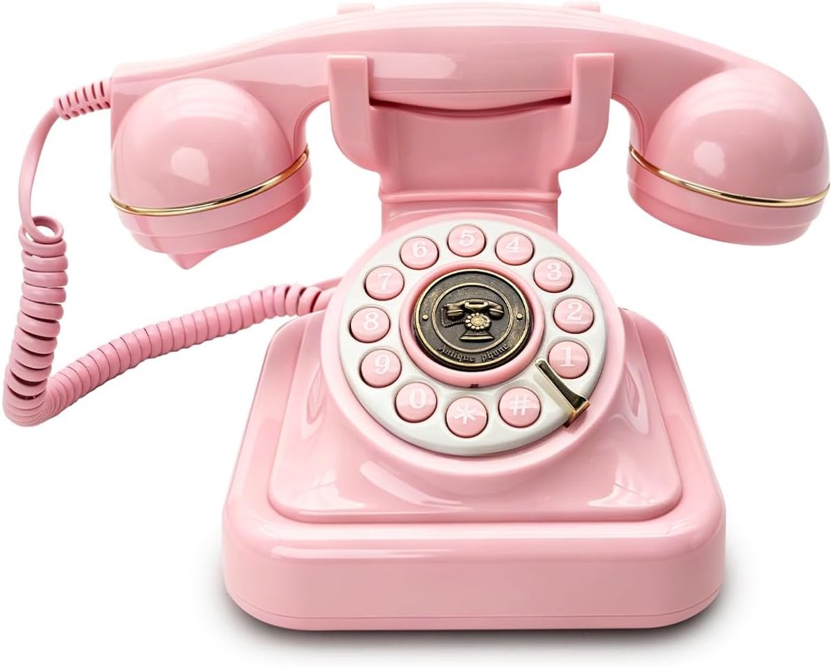 Retro telefoon - vintage toetstelefoon - roze - nostalgische sfeer voor thuis - ShopVlot