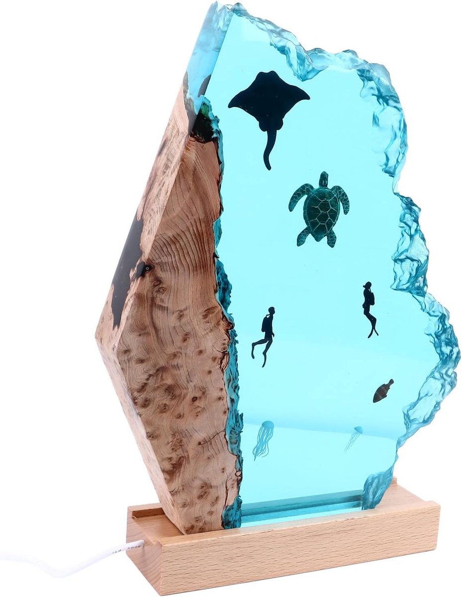 3D Resin zee dieren figuur - 20 cm - massief hout hars - unieke LED zeelamp - sfeervolle decoratie - ShopVlot