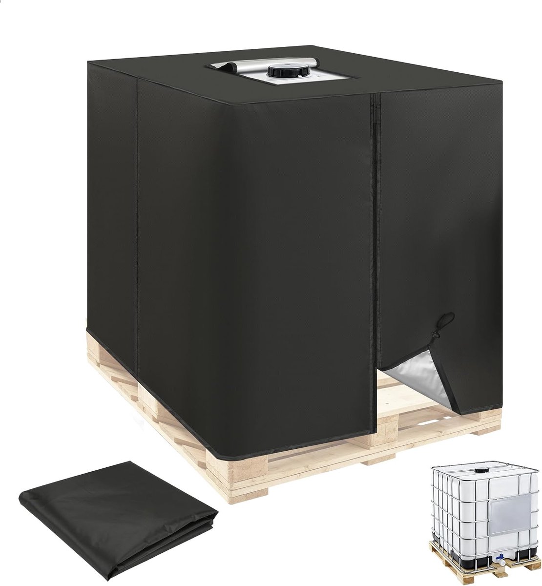 1000 l, 420D IBC-containerafdekking, waterdicht, winddicht en UV-bestendig, robuuste beschermhoes van Oxford-weefsel, IBC-containeraccessoires voor watertank (120 x 100 x 116 cm)