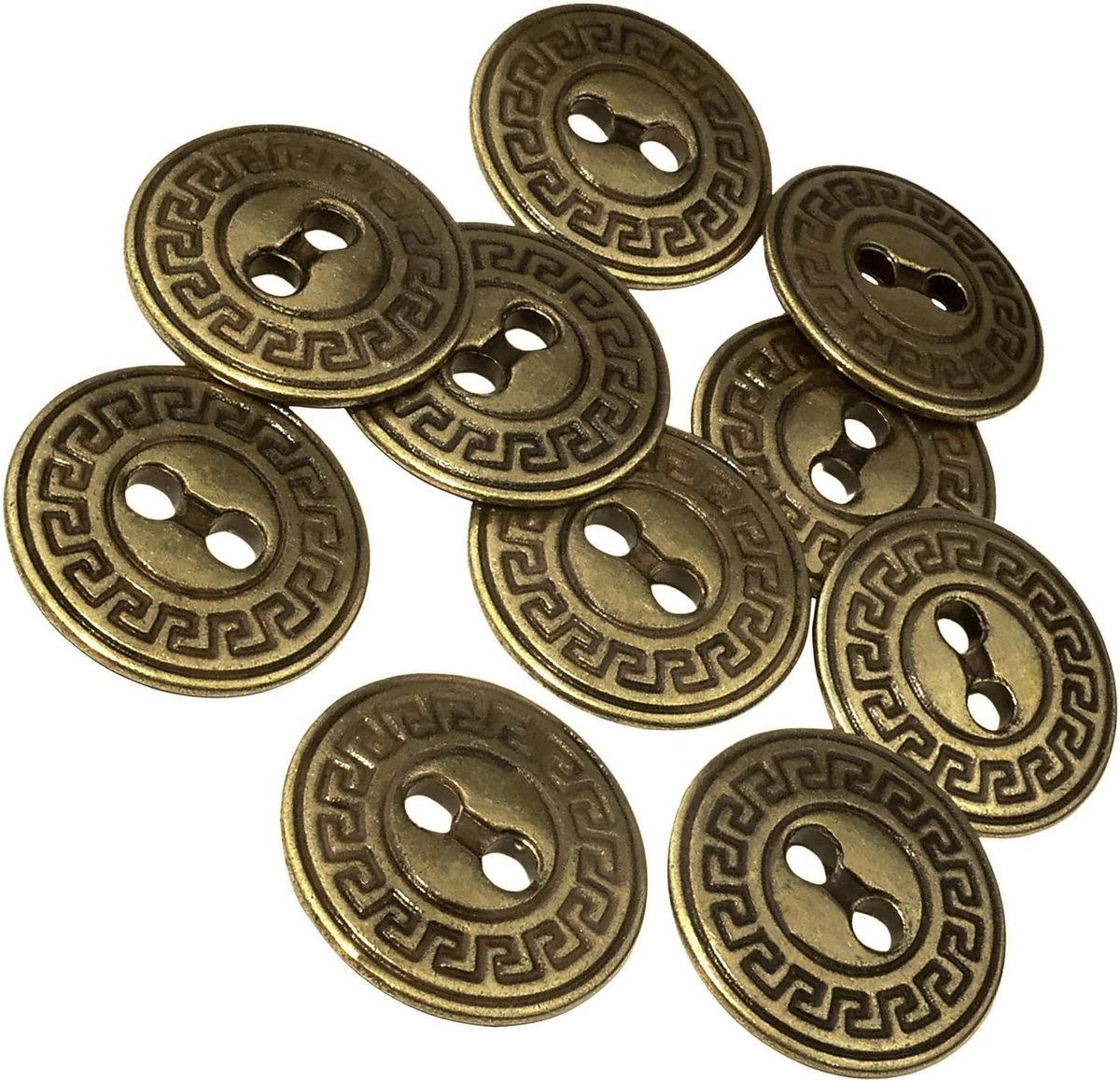 - C56621 - set met 10 metalen naaiknopen Ø20 mm met 2 gaten - opening 3 mm - antiek goudkleurig - korte kleding ambachtelijke jeans
