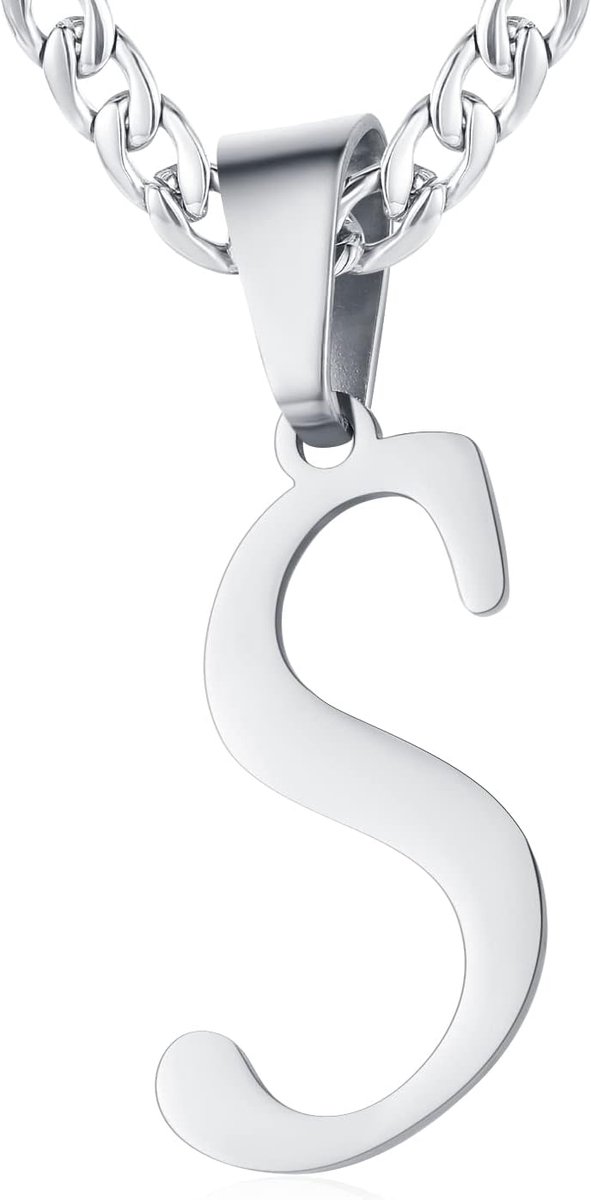 dames roestvrij staal letter A tot Z hanger initiaal sieraden ketting heren met 6 mm brede pantserketting, lengte verstelbaar, Roestvrij staal