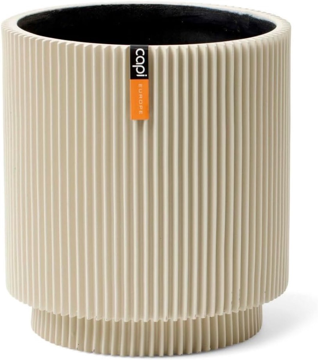 Vaas cilinder 11x12 beige - Groove design - Lichtgewicht en duurzaam - Perfect voor elke woonruimte - SnelShoppen