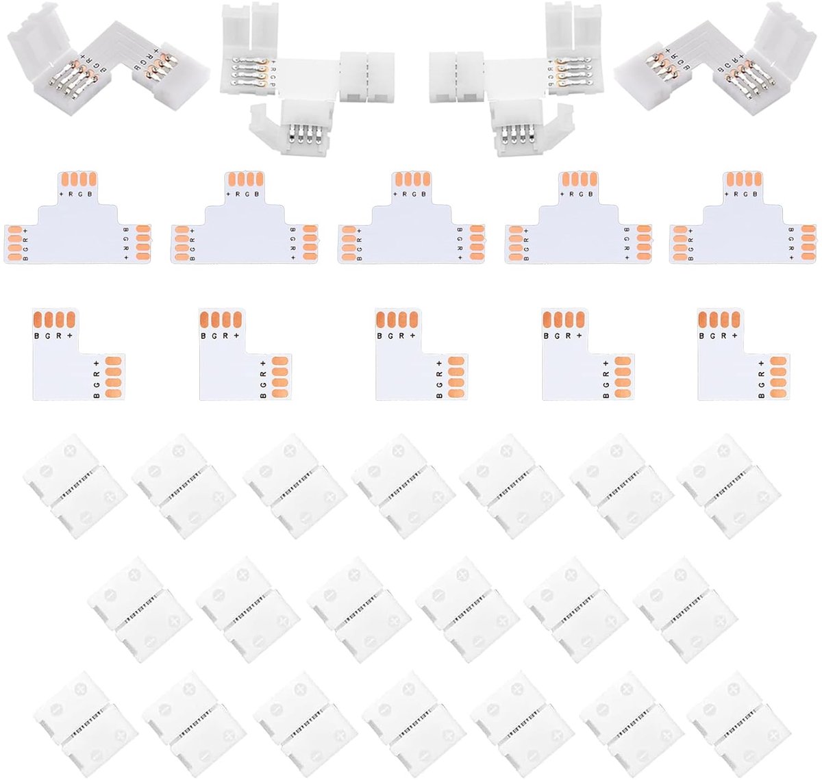 Ledstripconnector, 4-polig, soldeervrije L- en T-vormige aansluiting, verlenging, adapter voor 8 mm breedte 3535 RGB strips